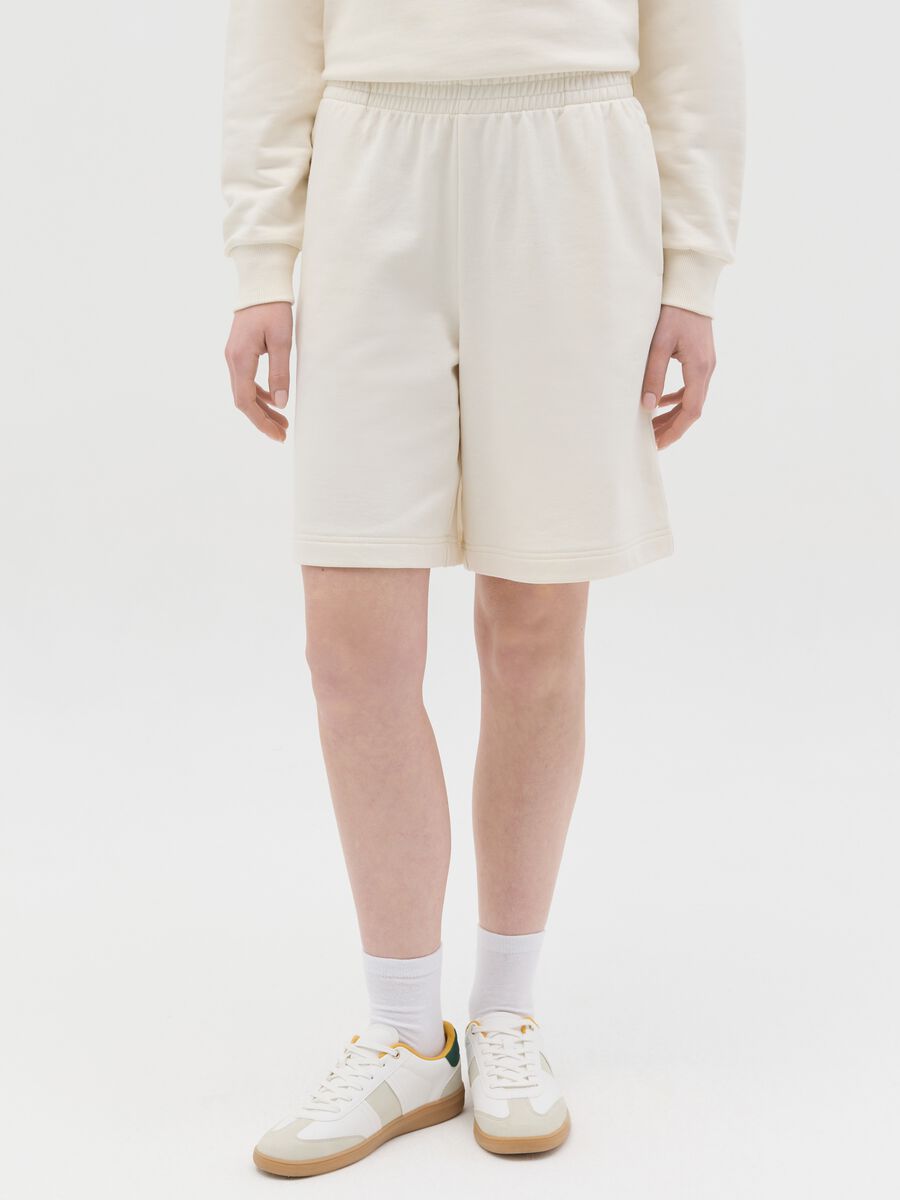 White Bermuda shorts in French terry with elasticated waist_1