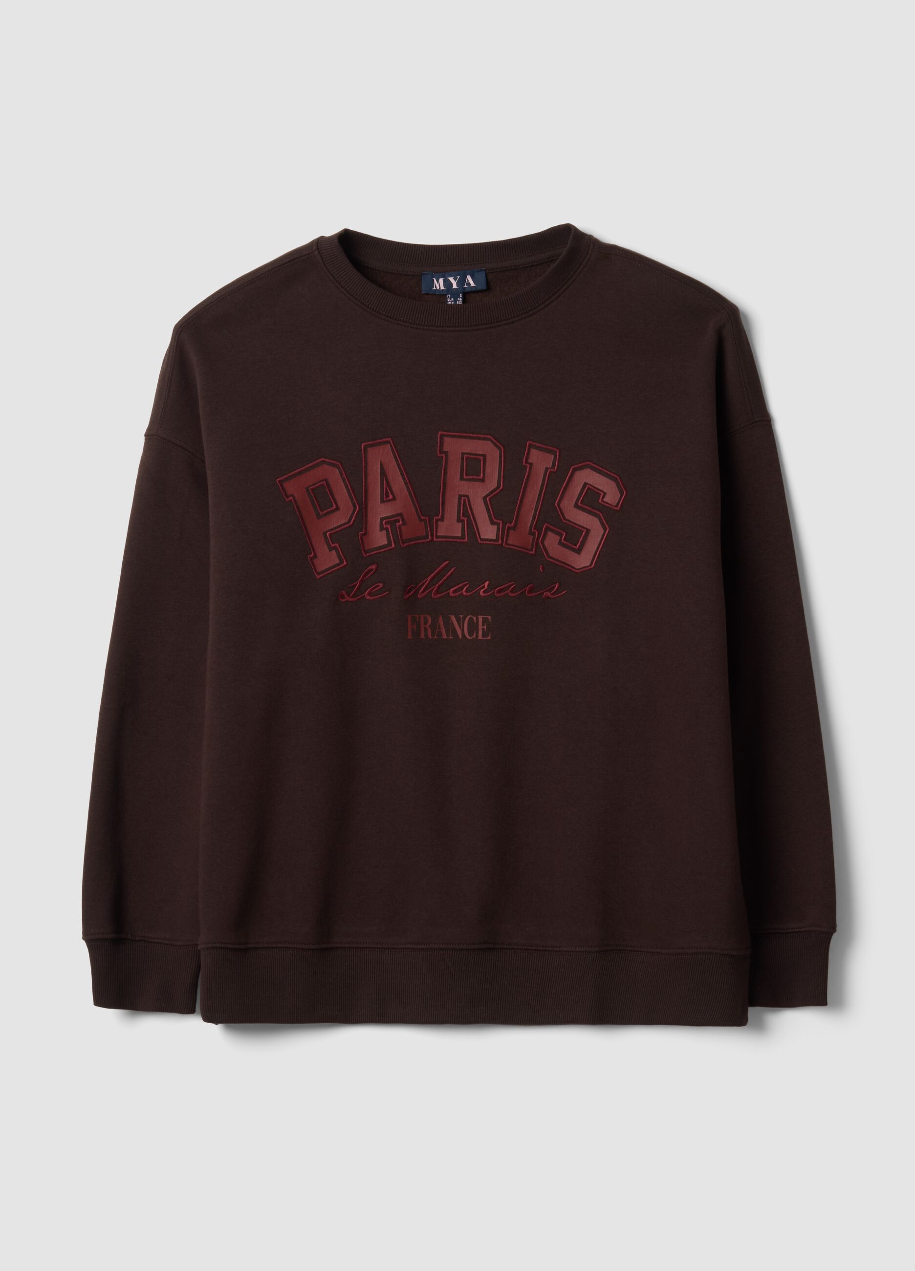 Brown cotton-blend sweatshirt with Paris slogan