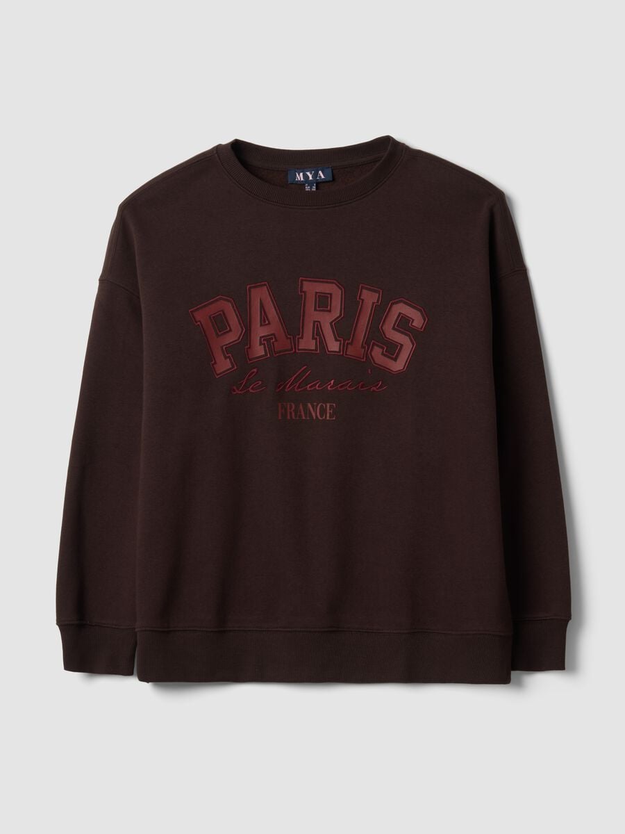 Brown cotton-blend sweatshirt with Paris slogan_0