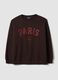 Brown cotton-blend sweatshirt with Paris slogan_0