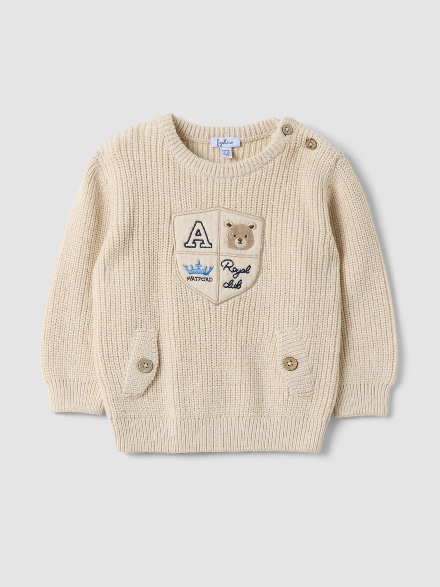 Maglia beige in puro cotone con girocollo in maglia_0