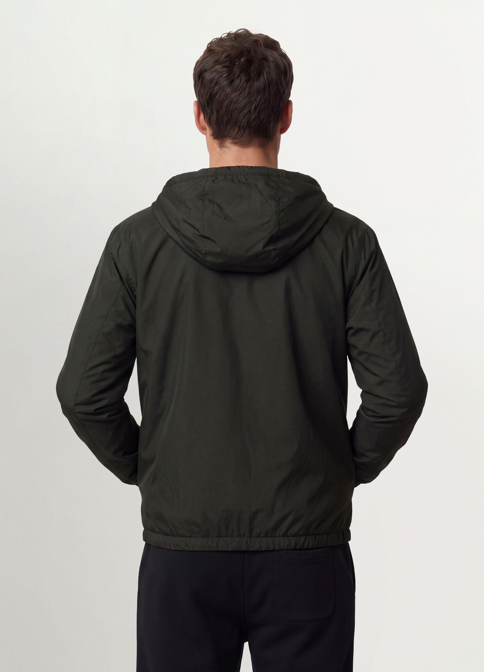 Military green hooded zip jacket
