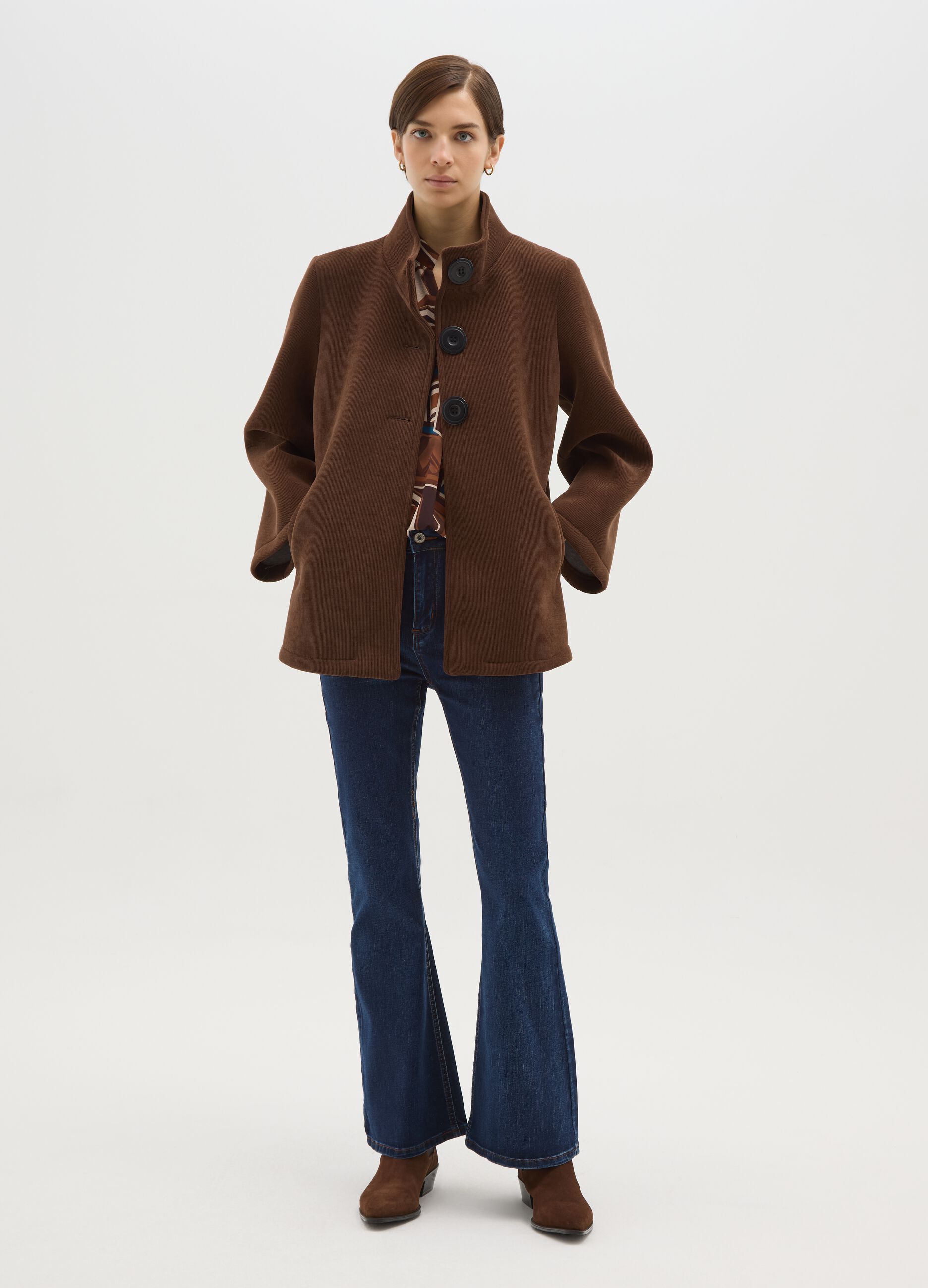 Regular fit brown coat with buttons