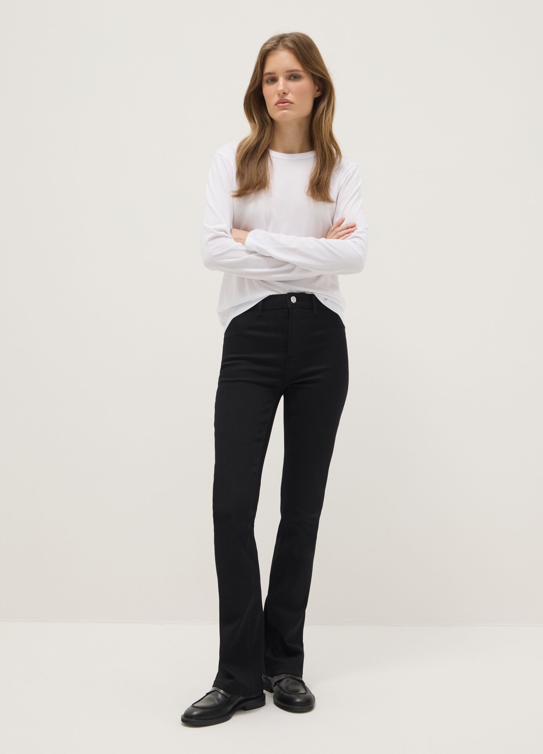 Black Cotton Blend Flare Fit Jeans