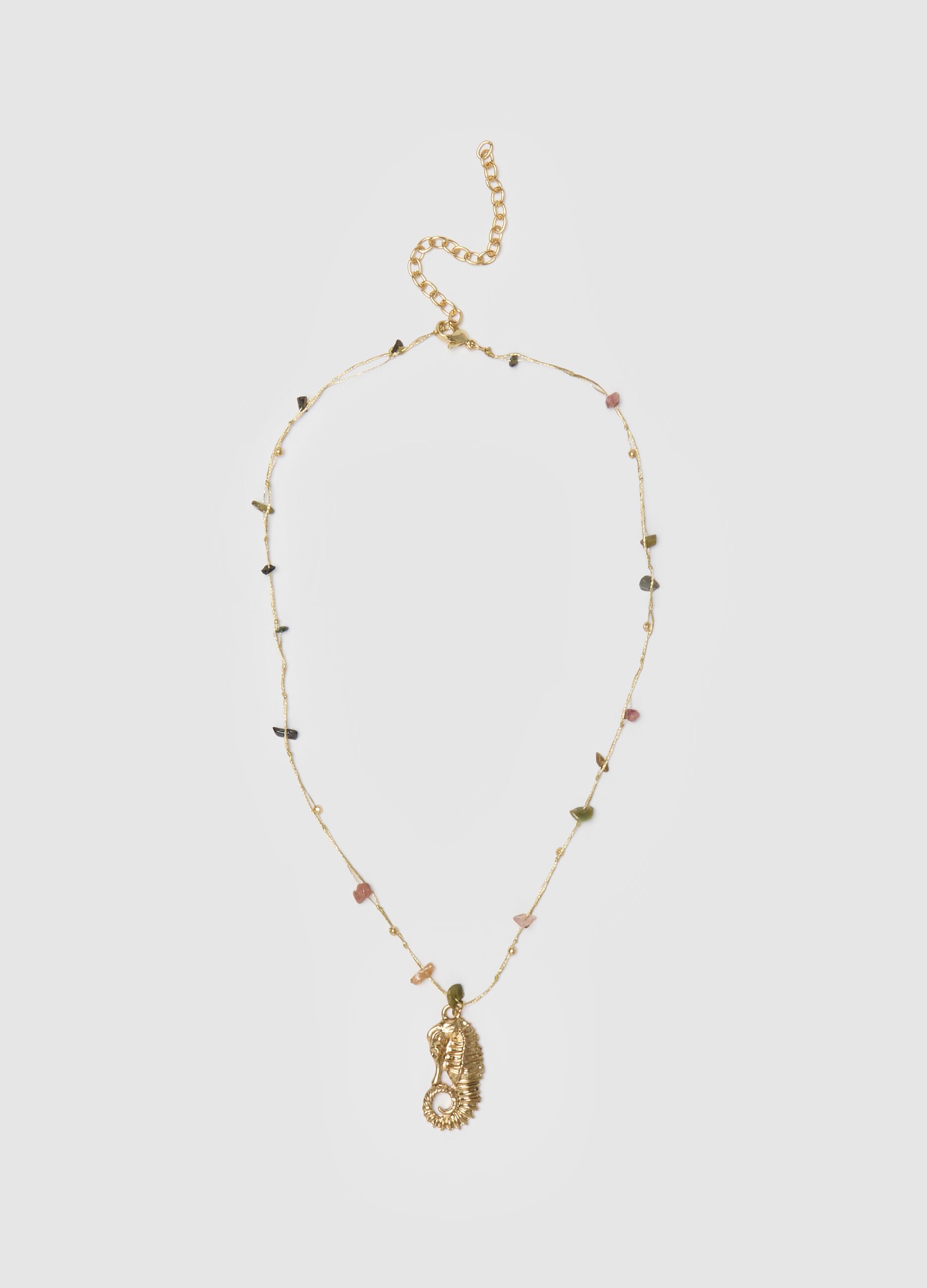Women's gold zinc necklace with multicolor stones