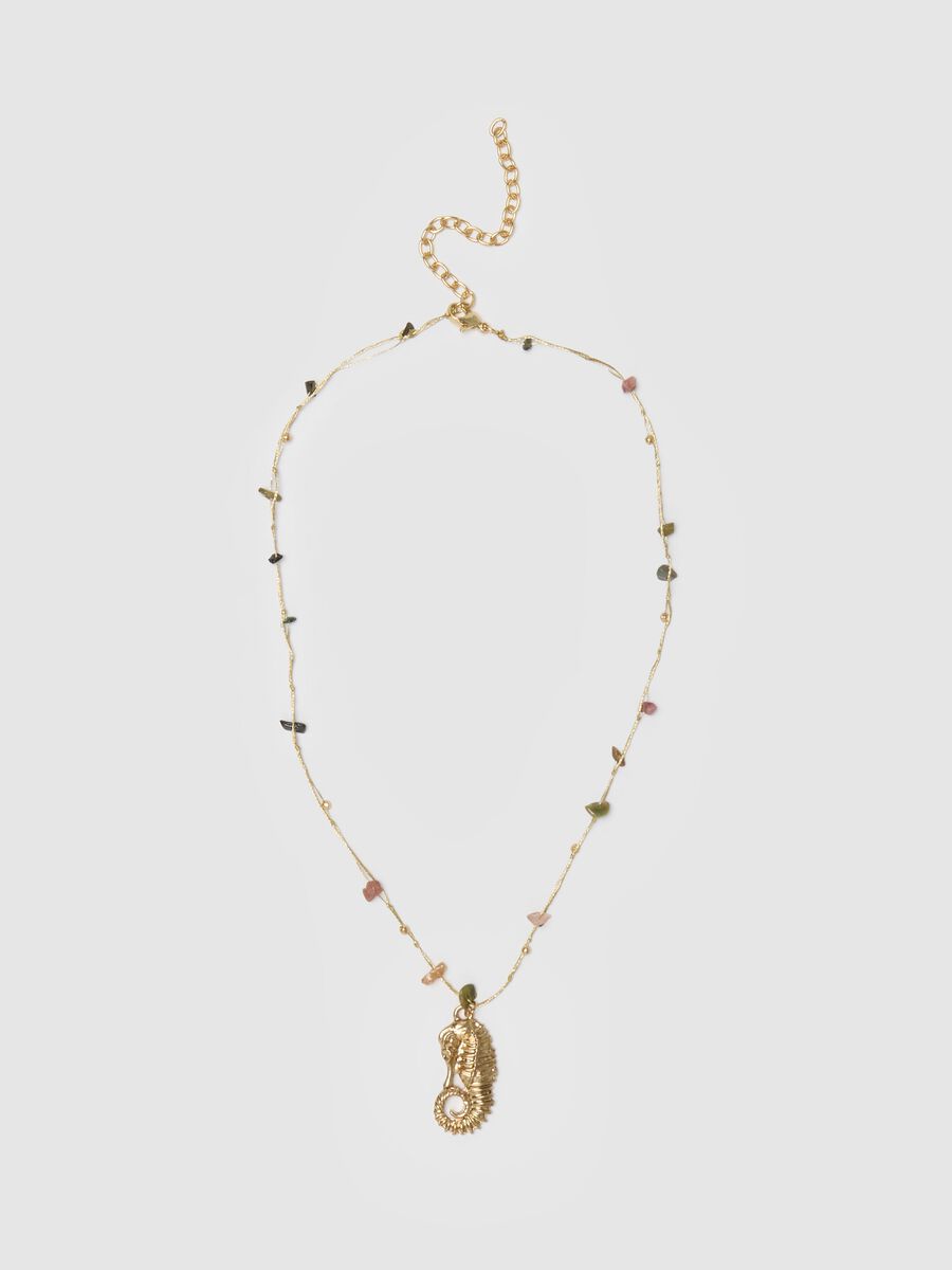 Women's gold zinc necklace with multicolor stones_0