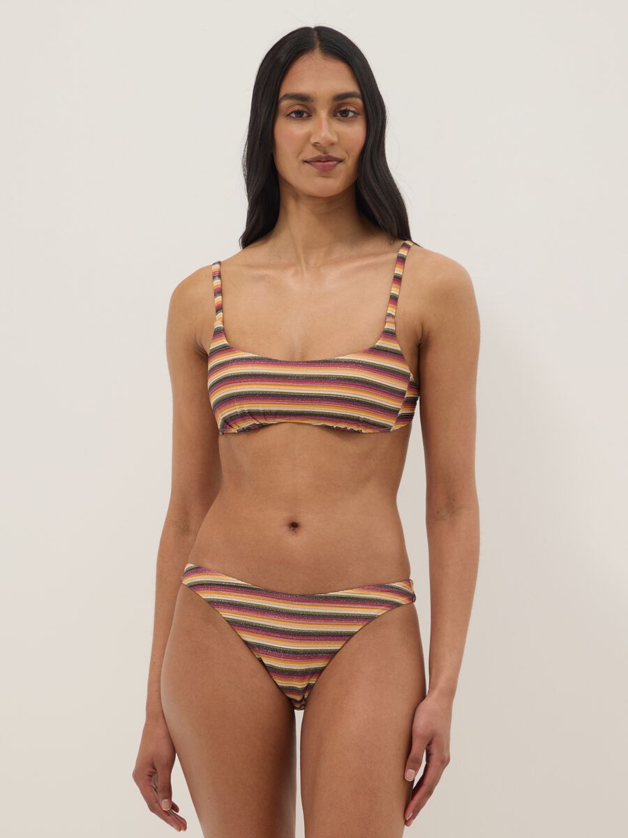 Top bikini bralette in tessuto elasticizzato a righe multicolor_1