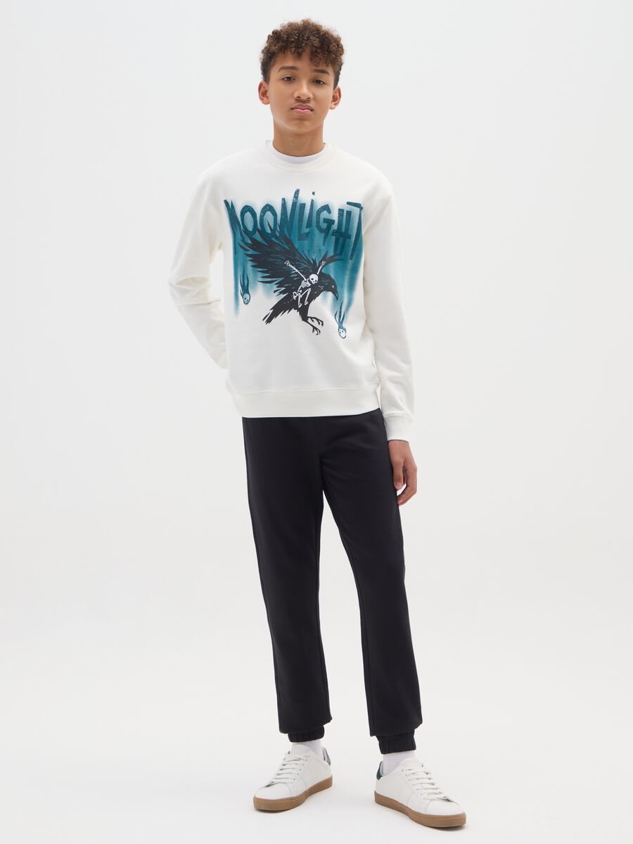 Pantaloni jogger da ragazzo in puro cotone nero regular fit_0