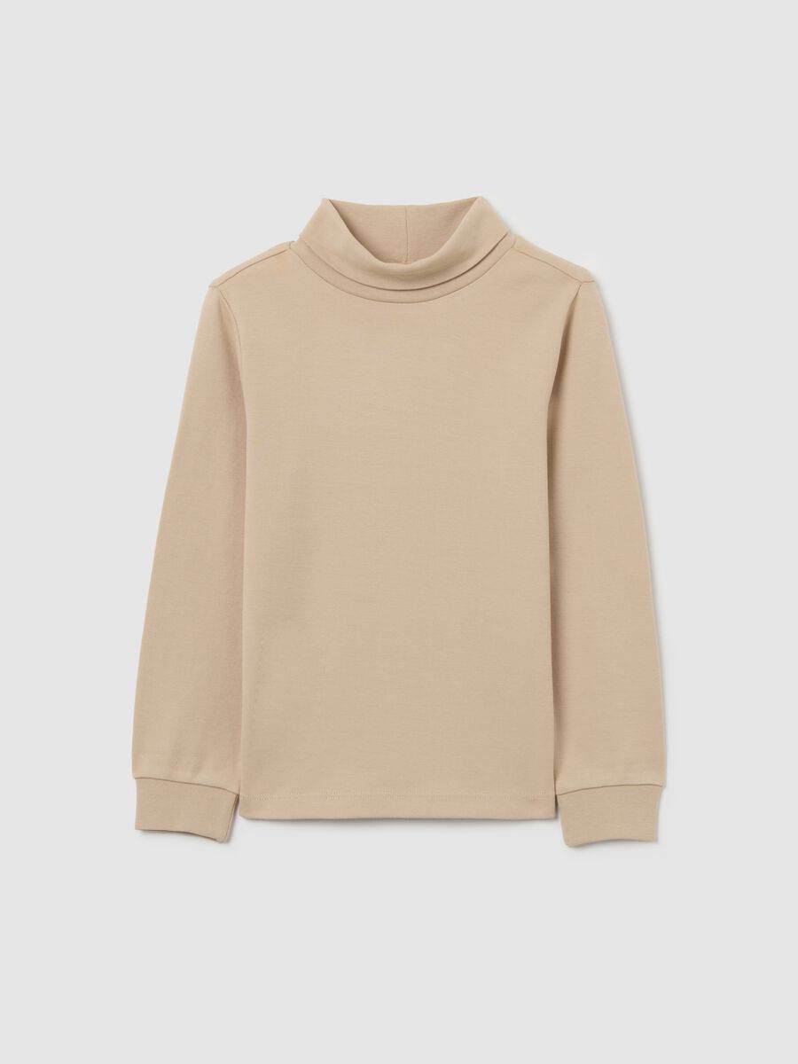Children's beige turtleneck jumper in pure cotton regular fit_0