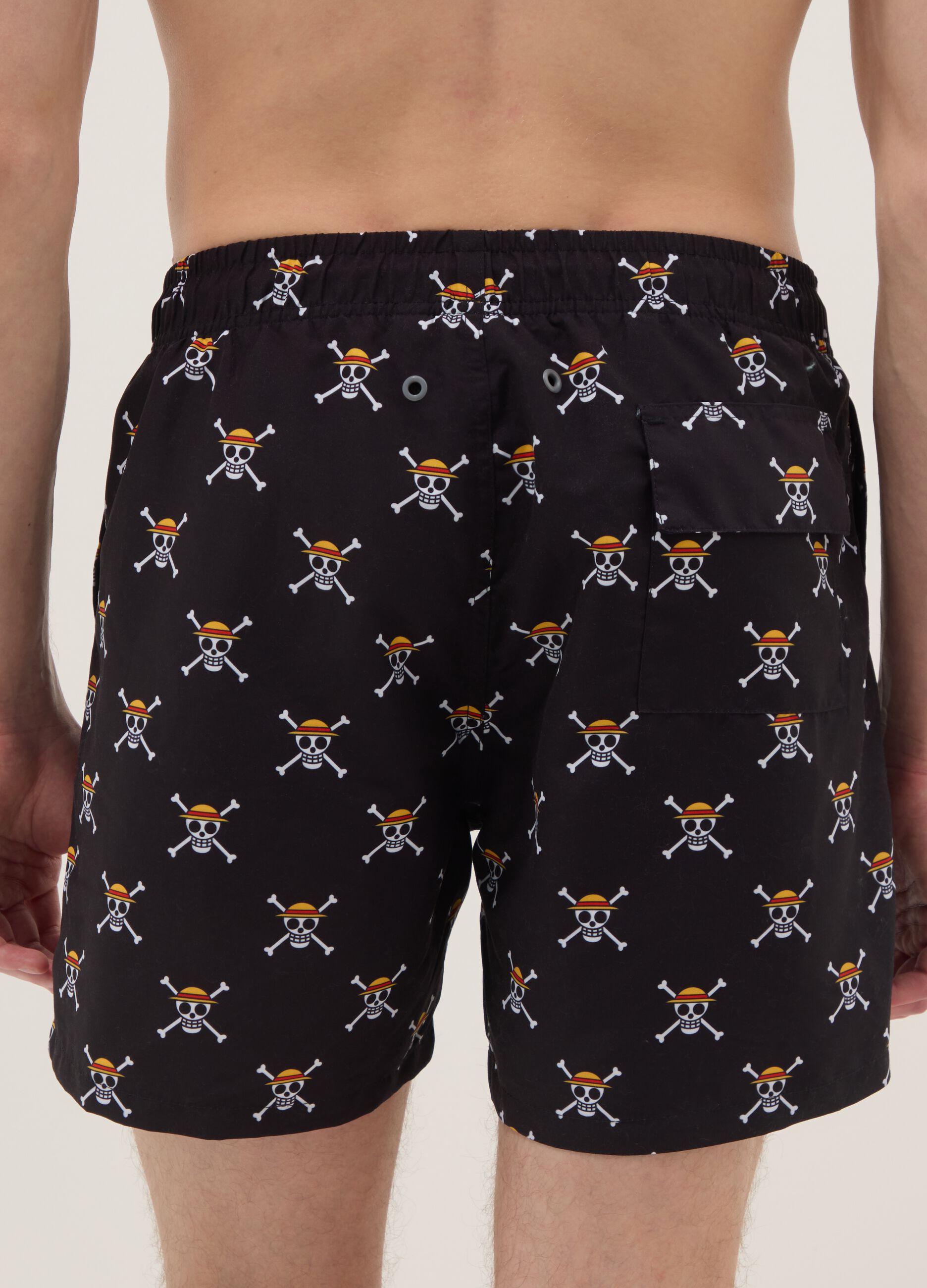 Black Swim Shorts with One Piece Prints