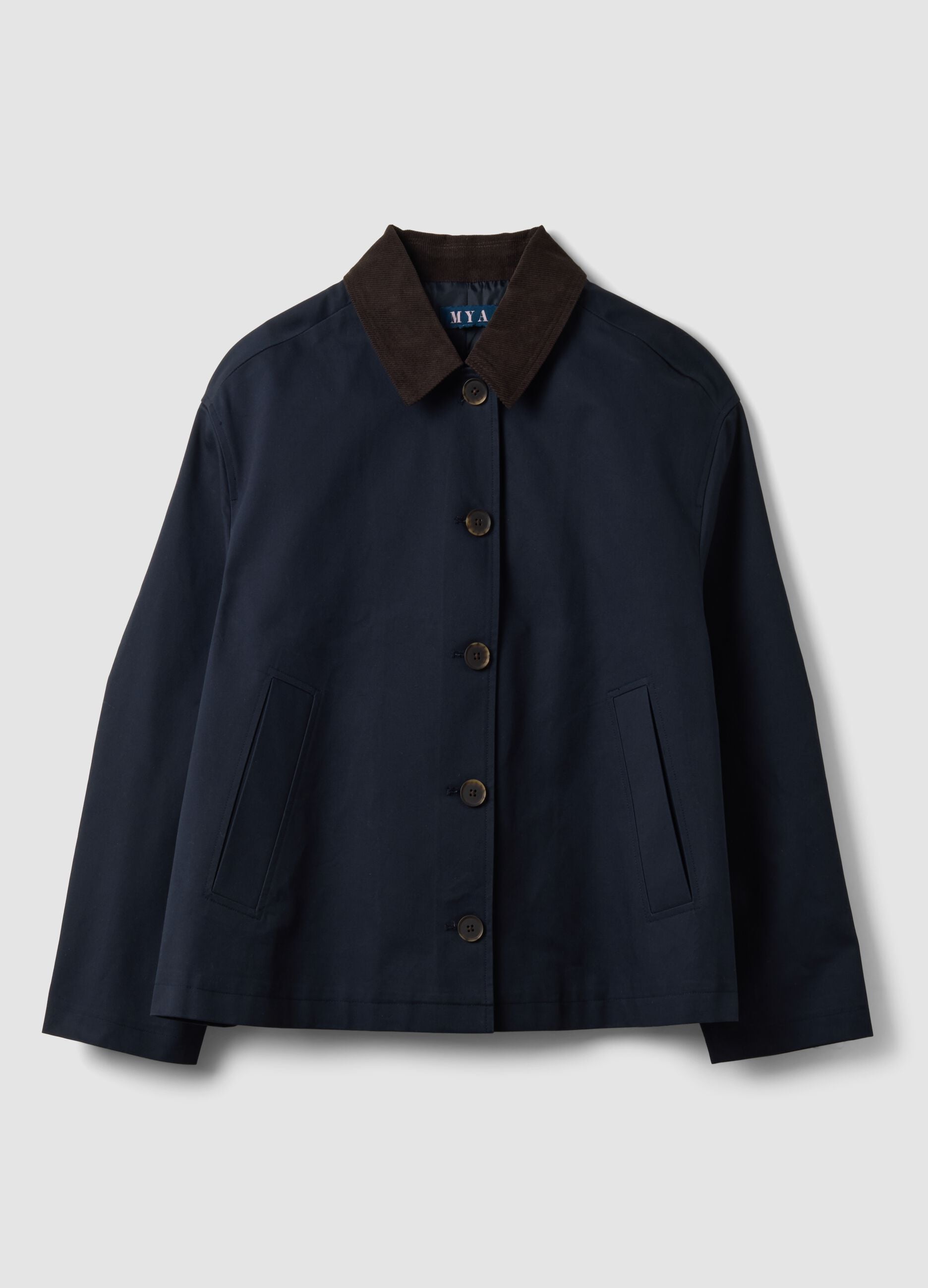 Blue pure cotton jacket with contrasting collar, regular fit