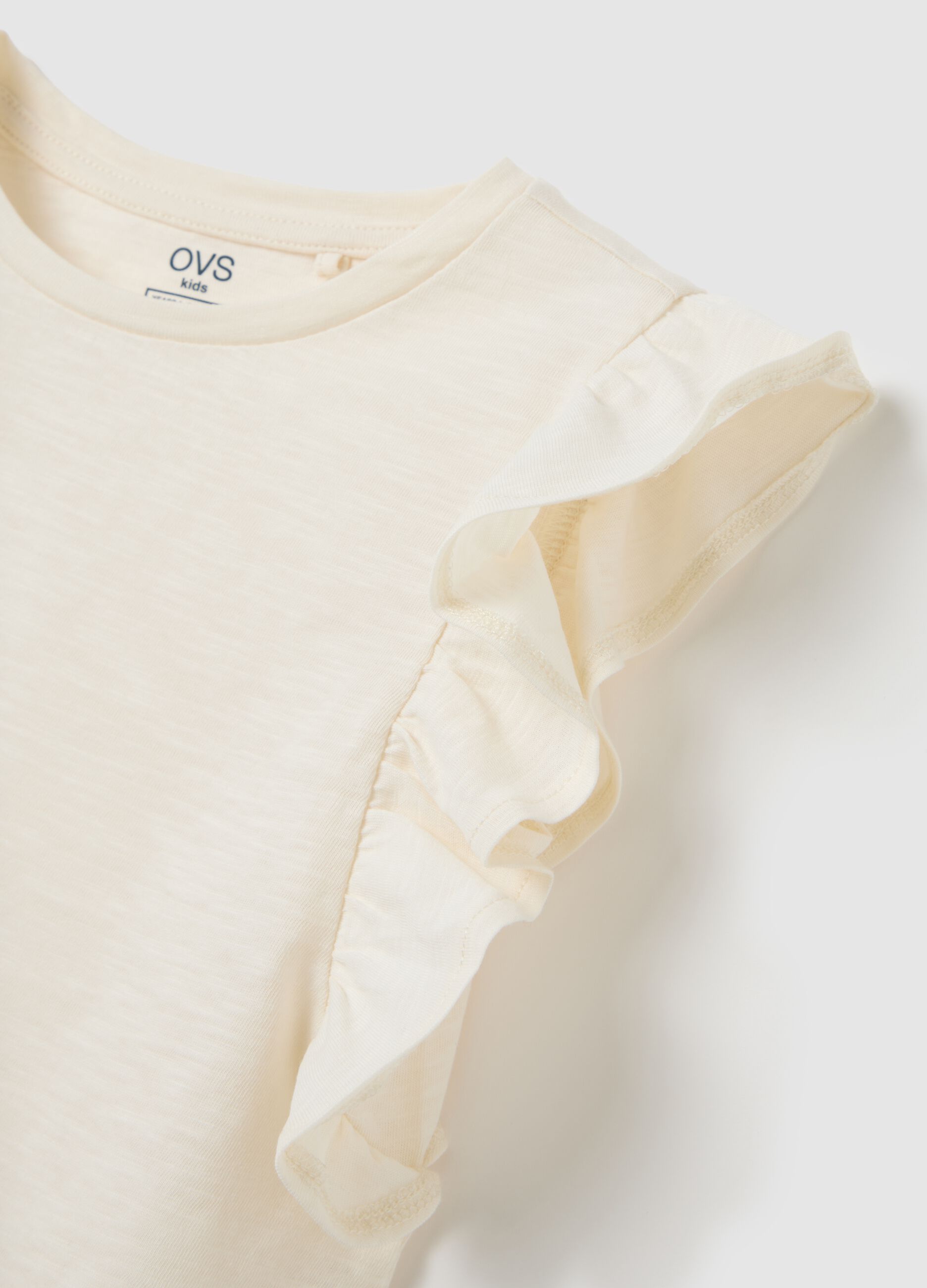 White pure cotton girls' regular fit cropped top with ruffles
