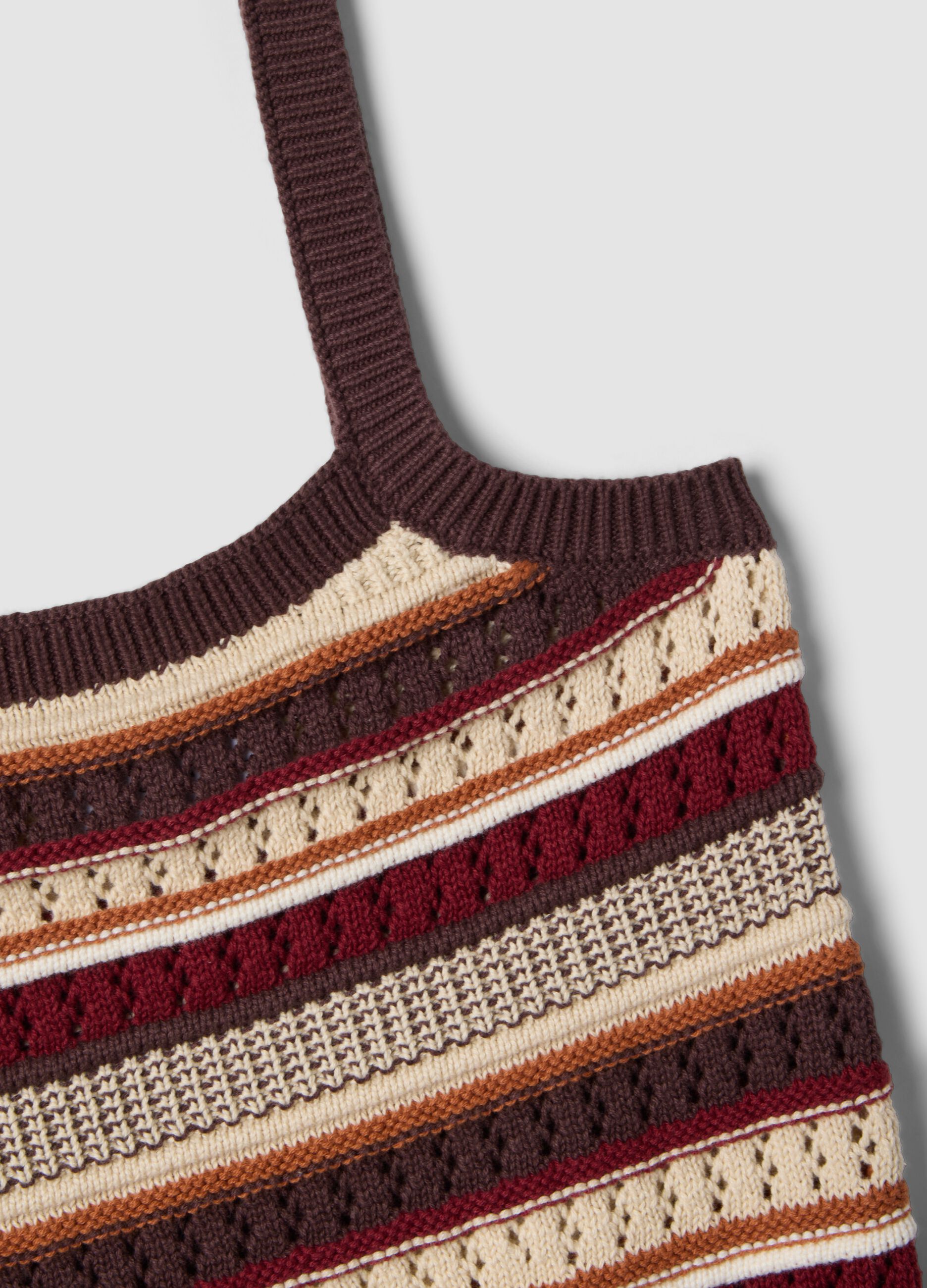 Fitted multicolour striped pure cotton vest with thin straps