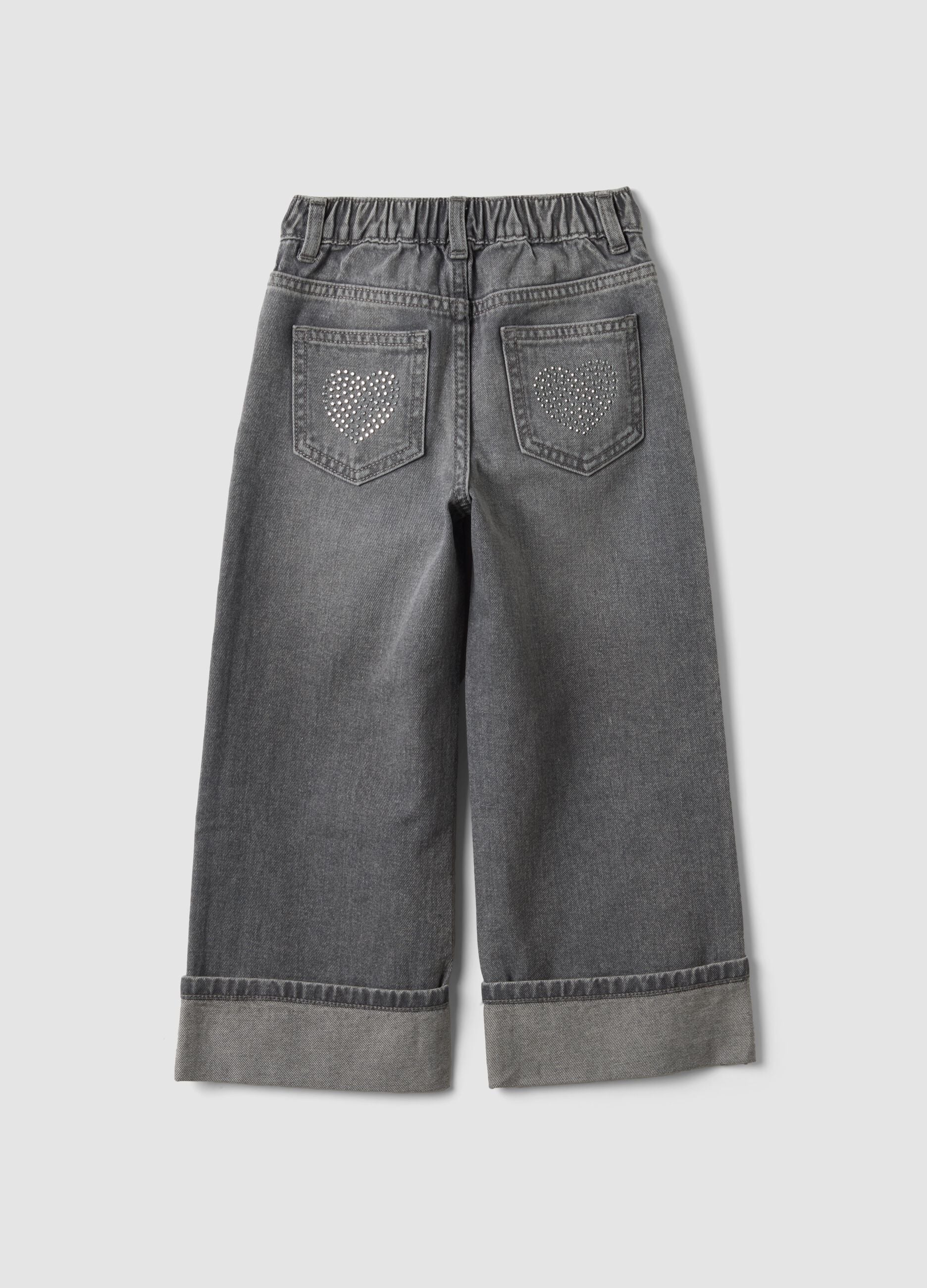 Jeans denim grigi in puro cotone straight fit per bambina