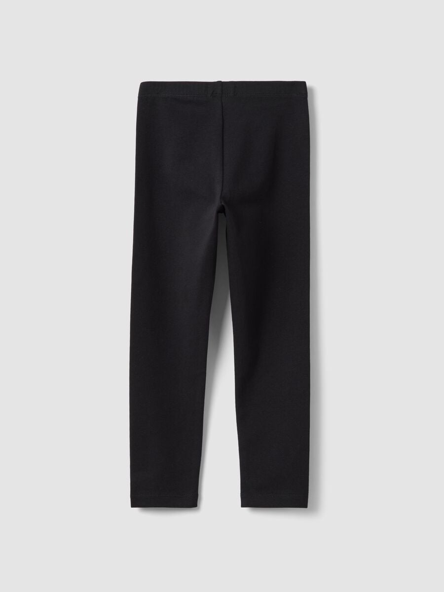 Leggings skinny neri in cotone organico elasticizzato per bambina_1