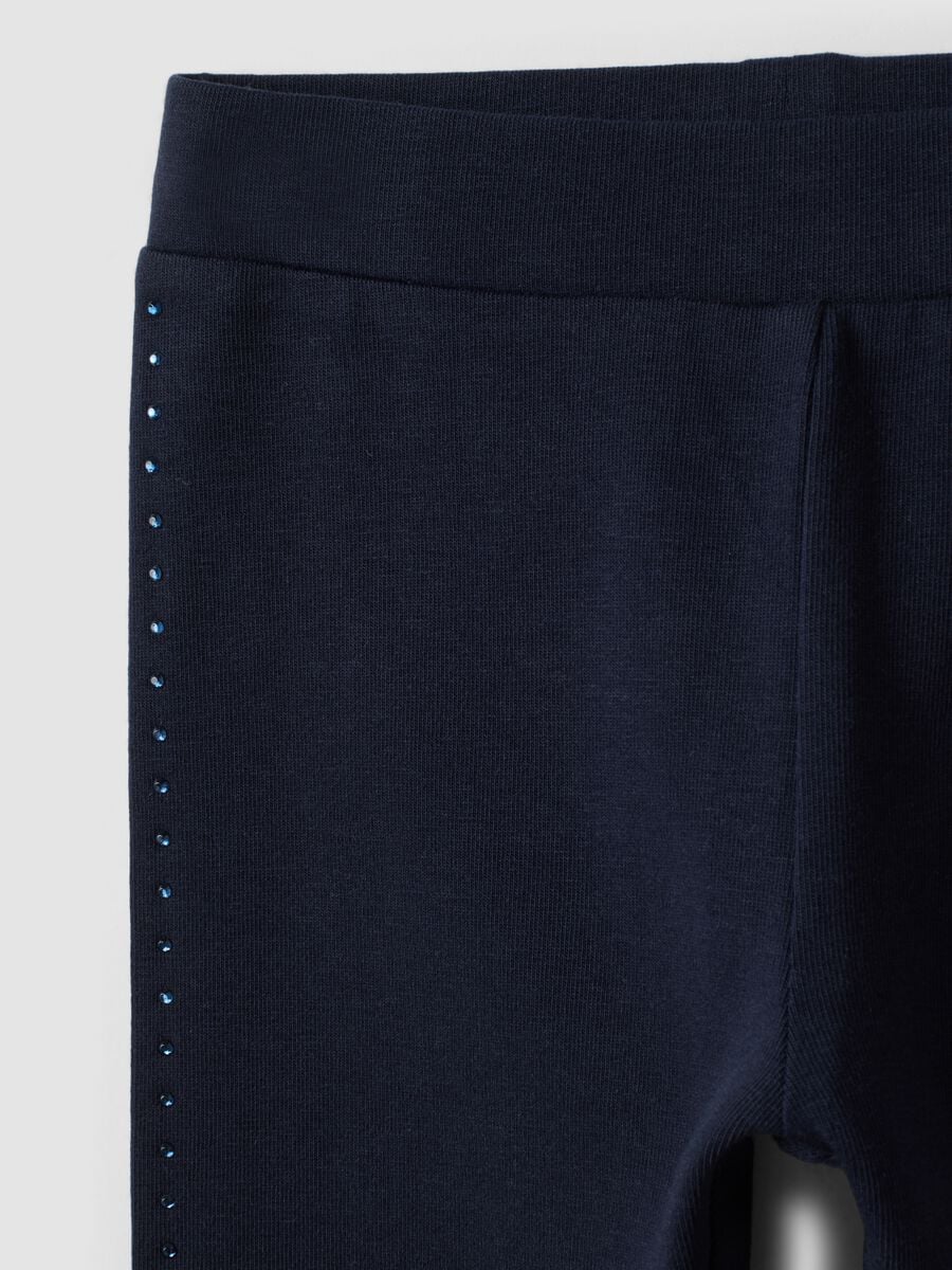 Leggings blu in cotone organico elasticizzato con strass per bimba_2