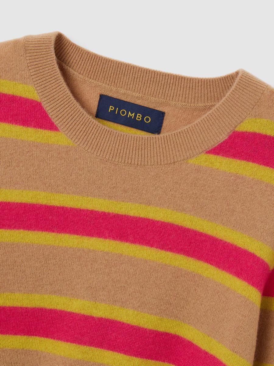 Beige and pink striped pure wool sweater regular fit_5