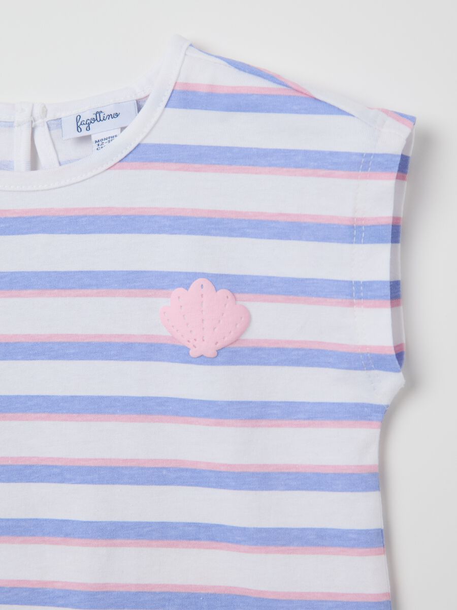 White and pink striped cotton T-shirt with print_2