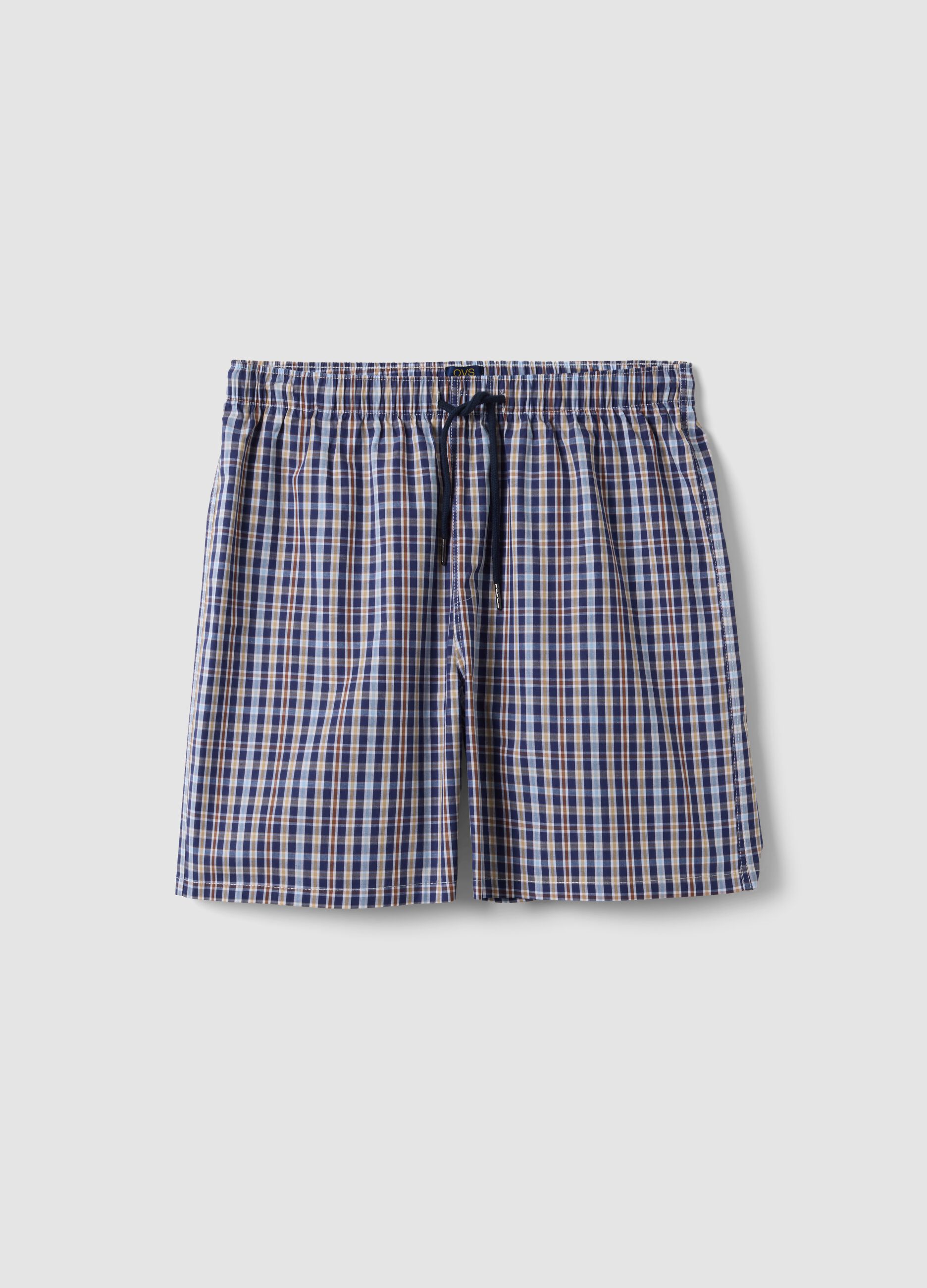 Blue organic cotton checked pyjama shorts