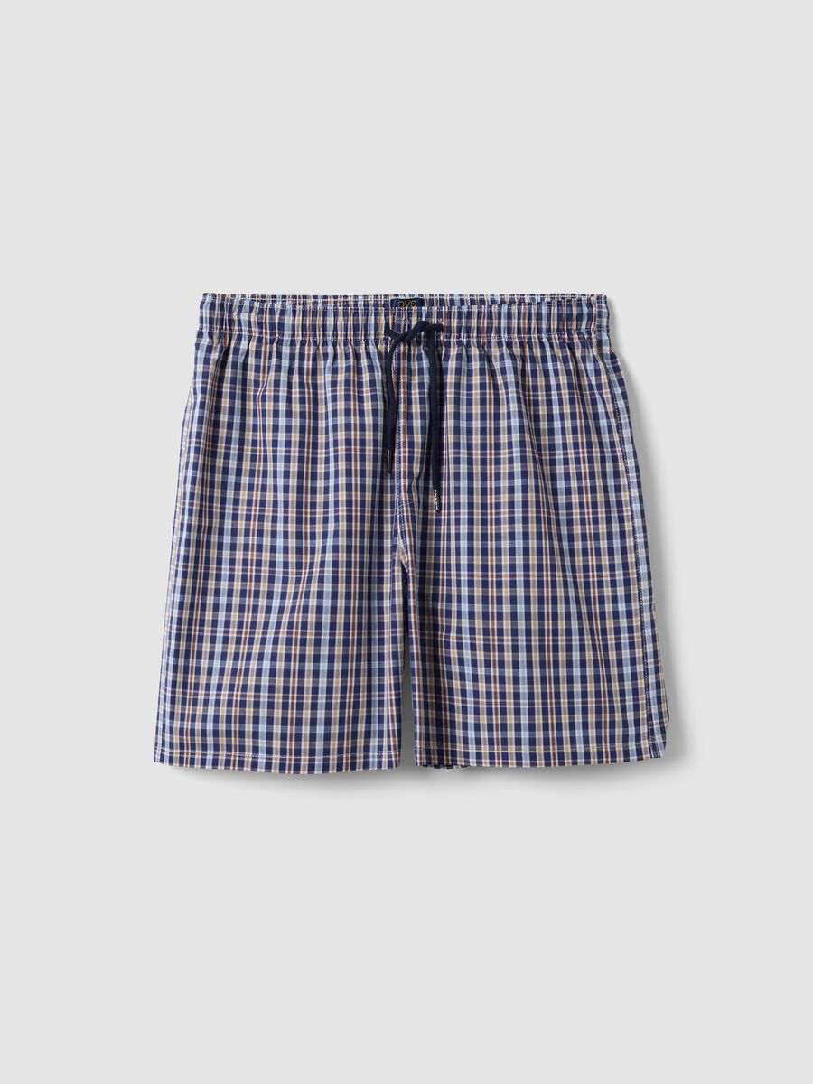 Pantaloncini pigiama blu in cotone organico a quadri_4