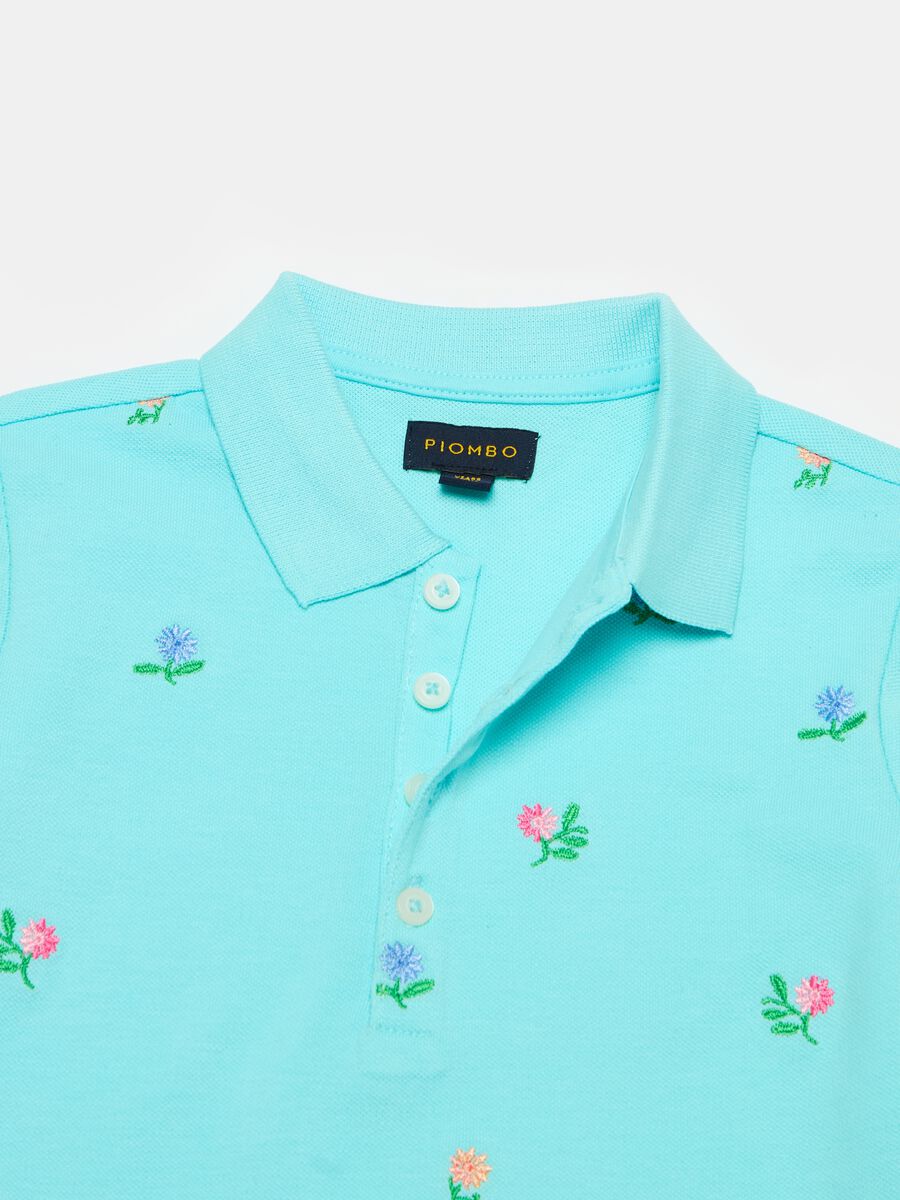 Piquet polo shirt with floral embroidery_3