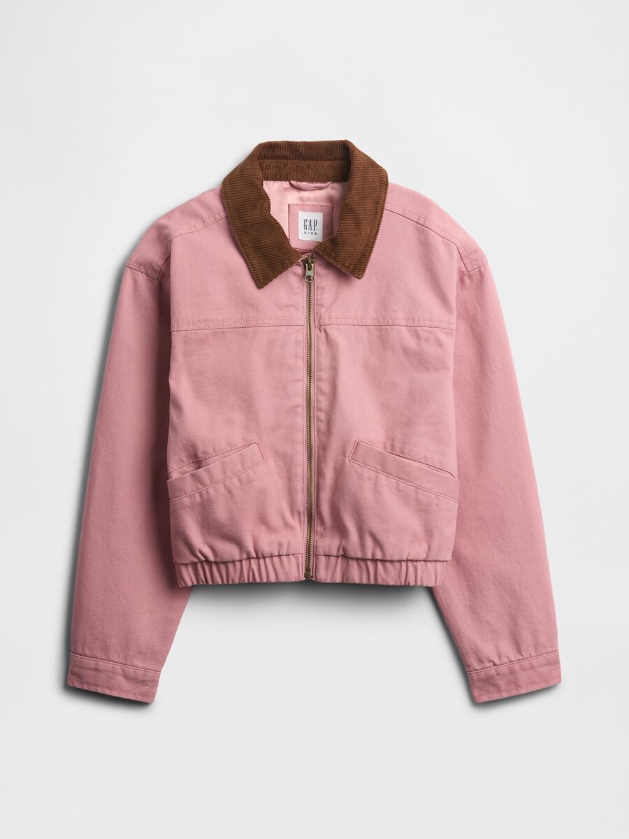 Pink cotton jacket with contrasting collar_0