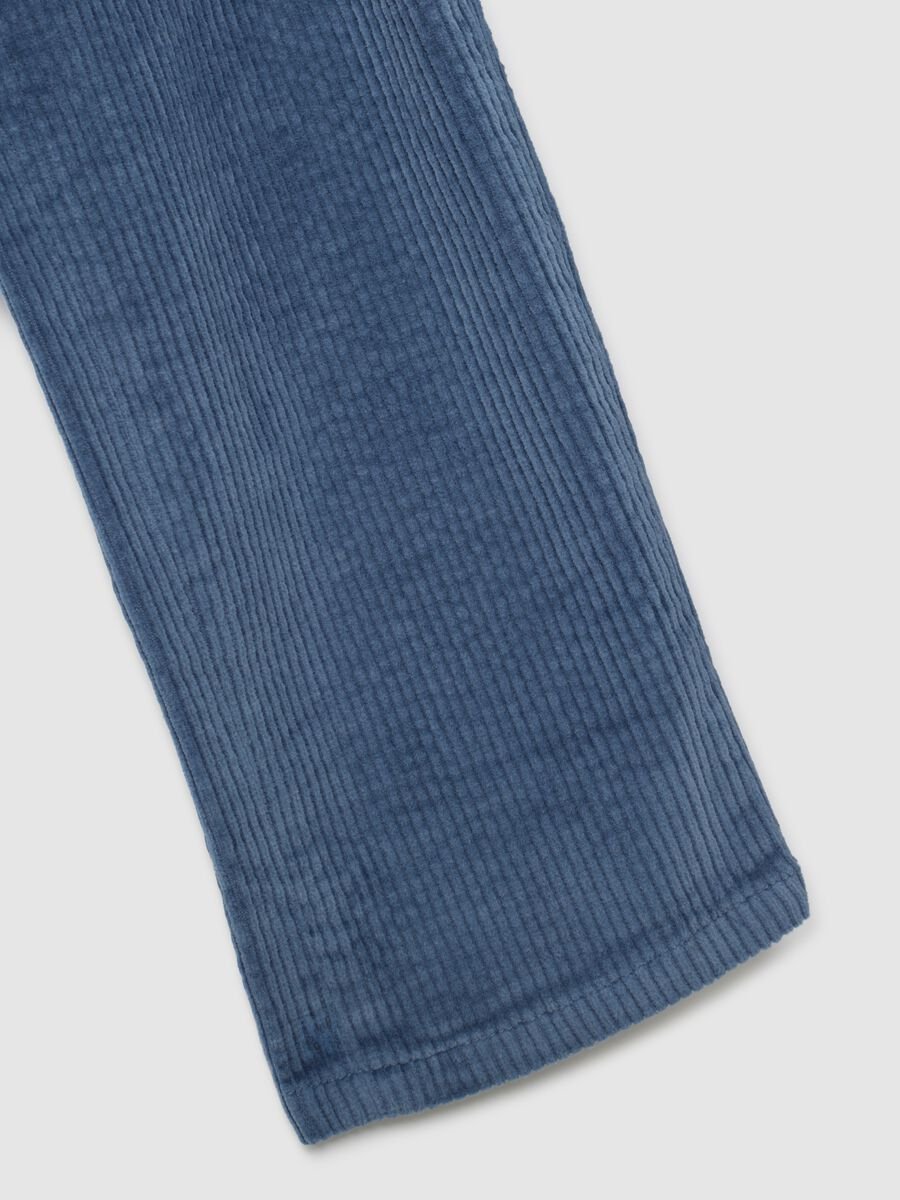 Children's blue regular fit ribbed cotton blend trousers_3