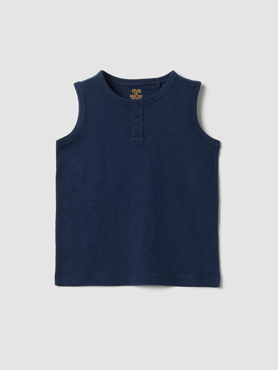 Blue pure cotton vest top with buttons_0