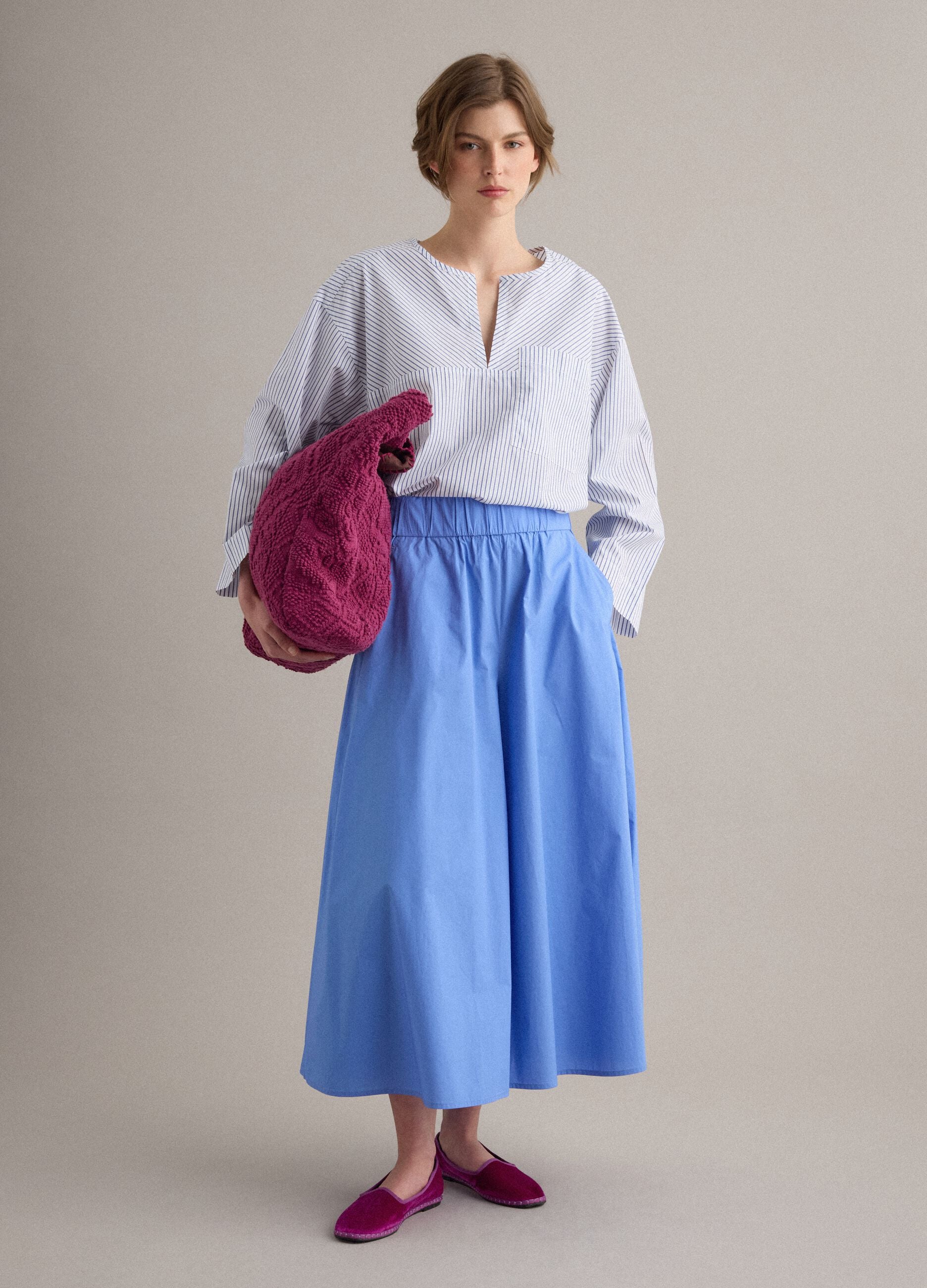 Long sky-blue skirt in pure cotton