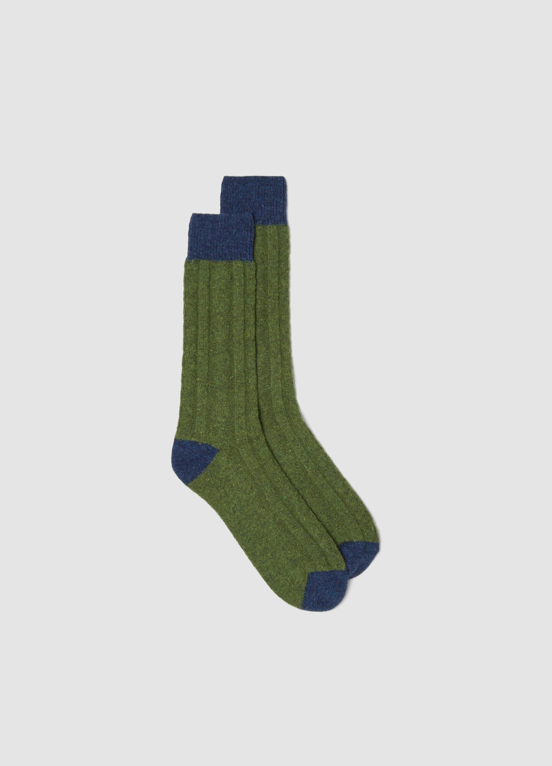 Green ankle socks in stretch wool and silk