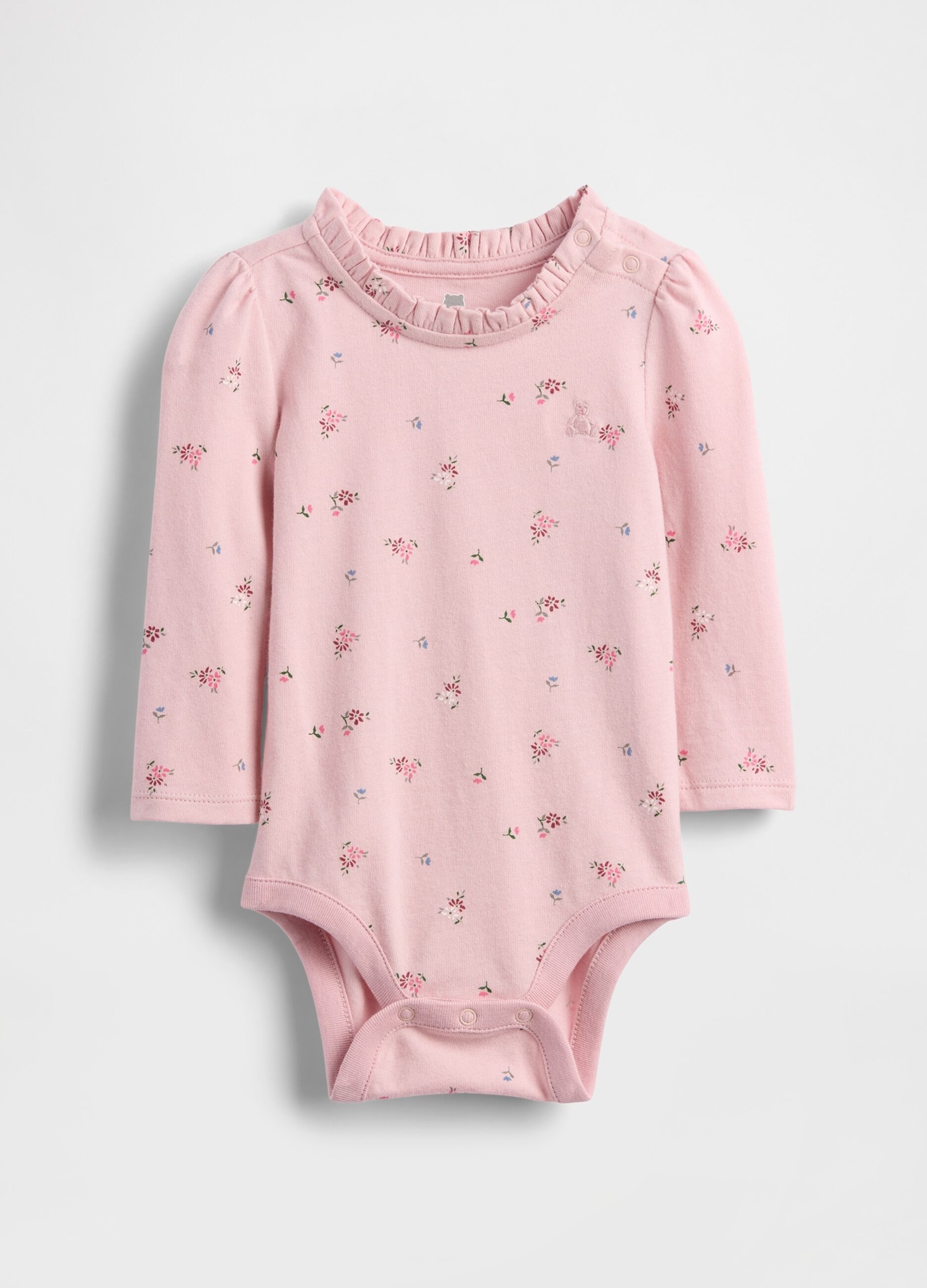 Pink cotton bodysuit with floral pattern