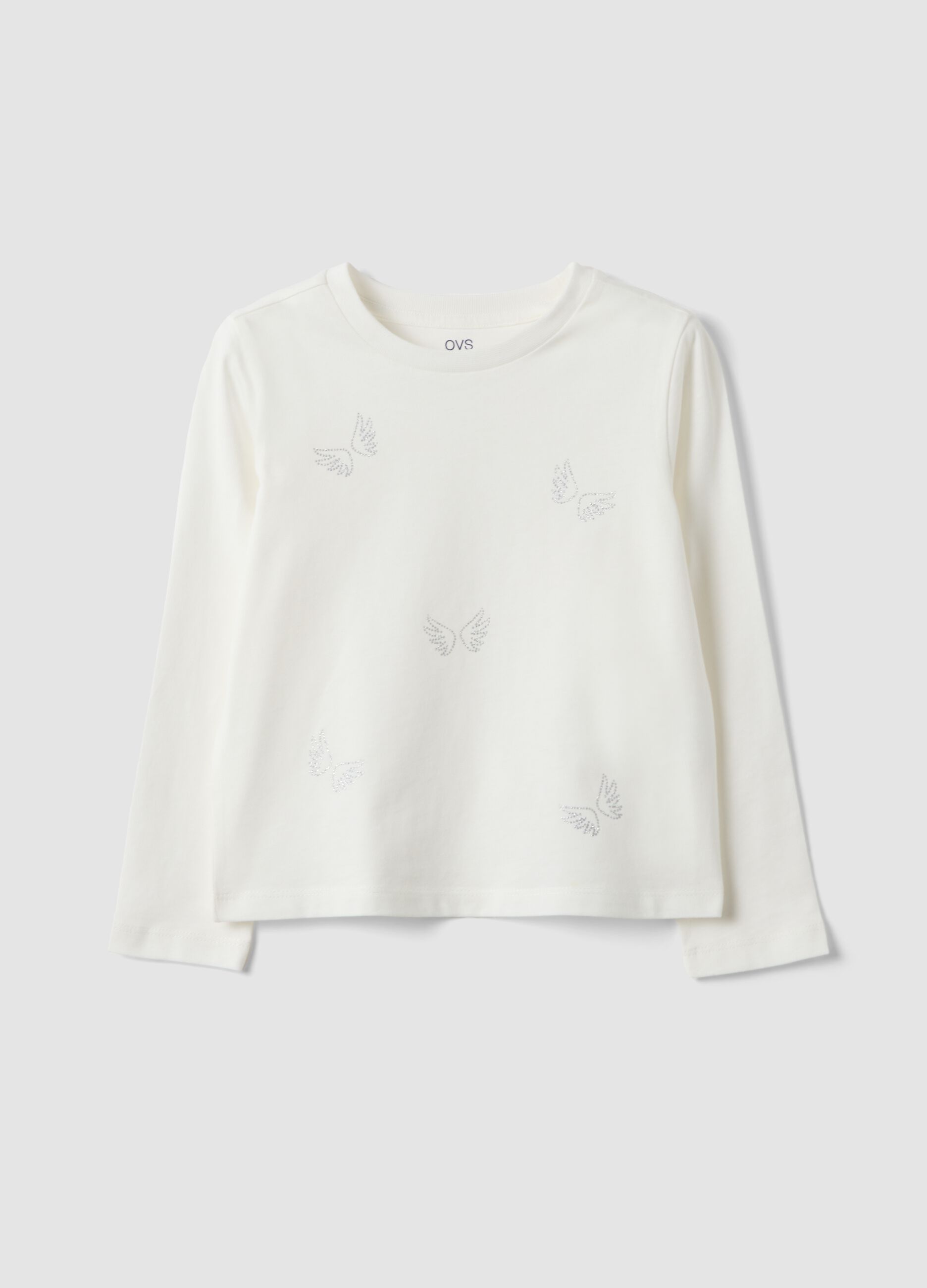 White pure organic cotton T-shirt with butterfly print for girls