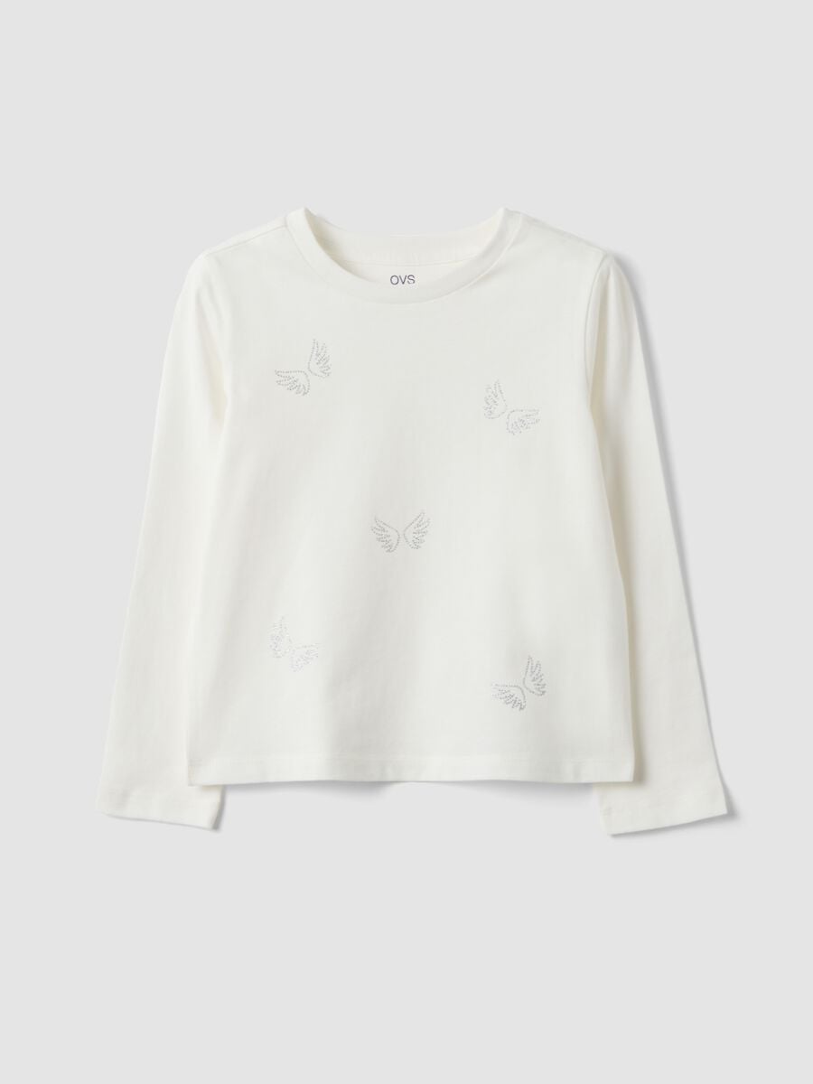 T-shirt bianca in puro cotone organico con stampa farfalle per bambina_0