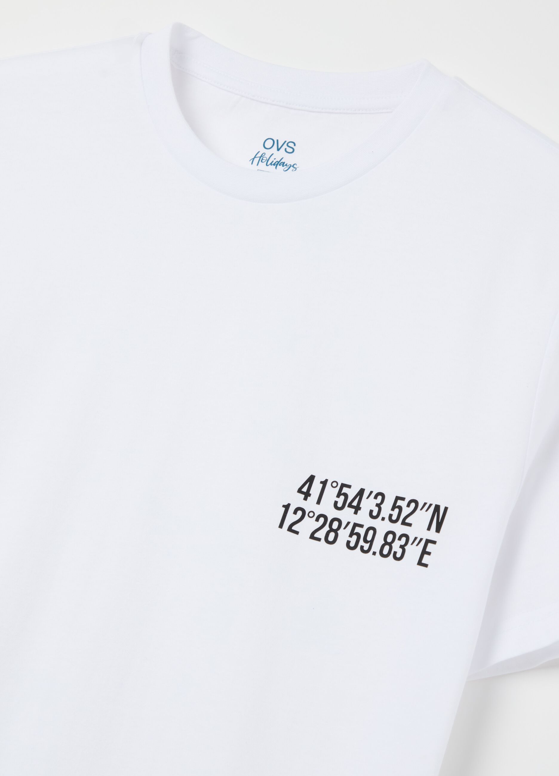 Cotton T-shirt with Trevi Fountain coordinates print