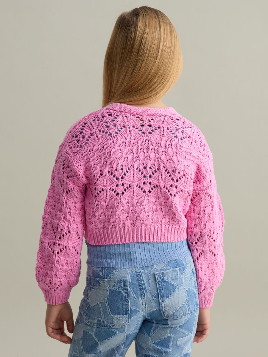 Cardigan with V neck and openwork design_2