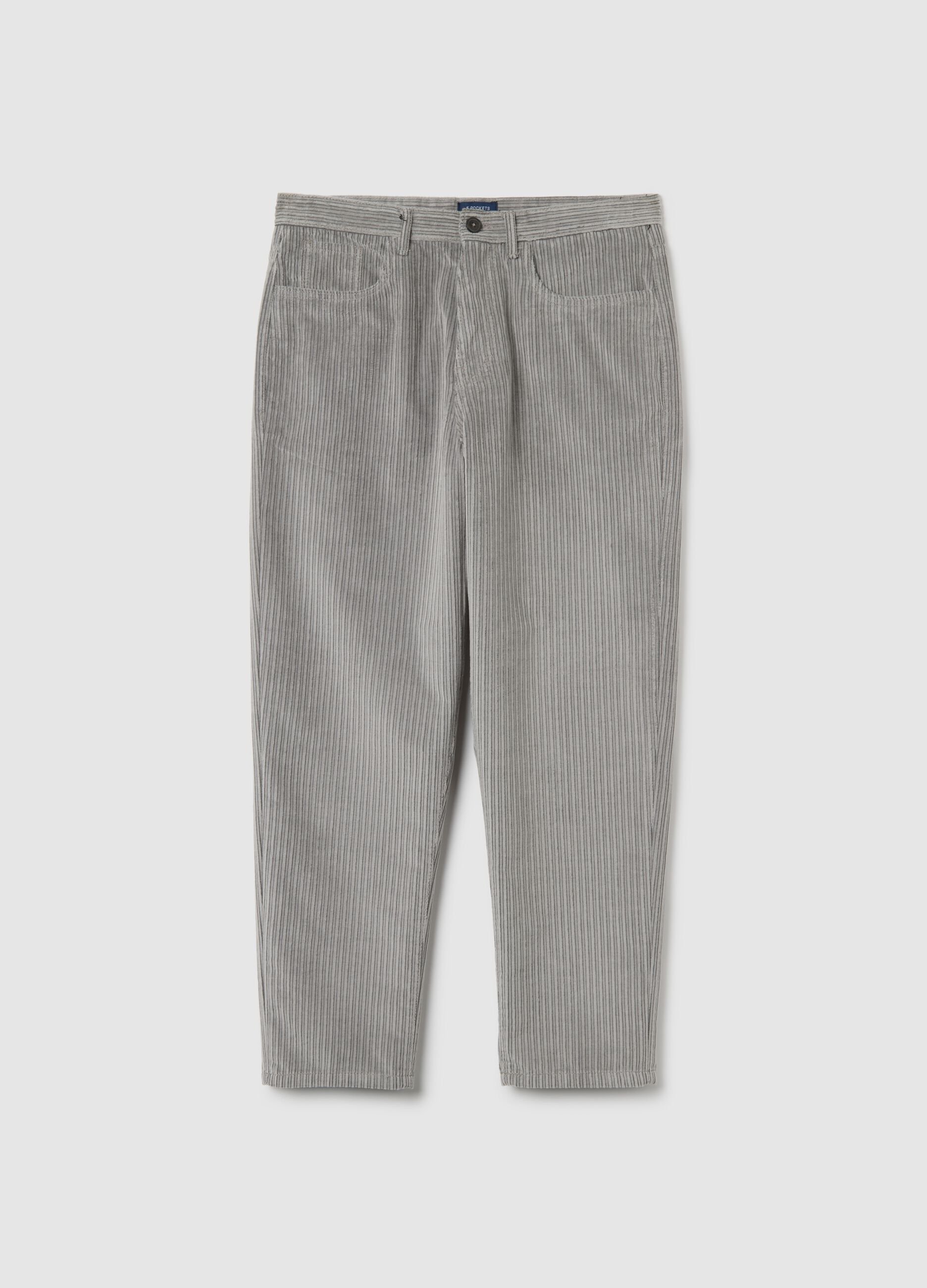 Grey cotton blend corduroy regular fit trousers