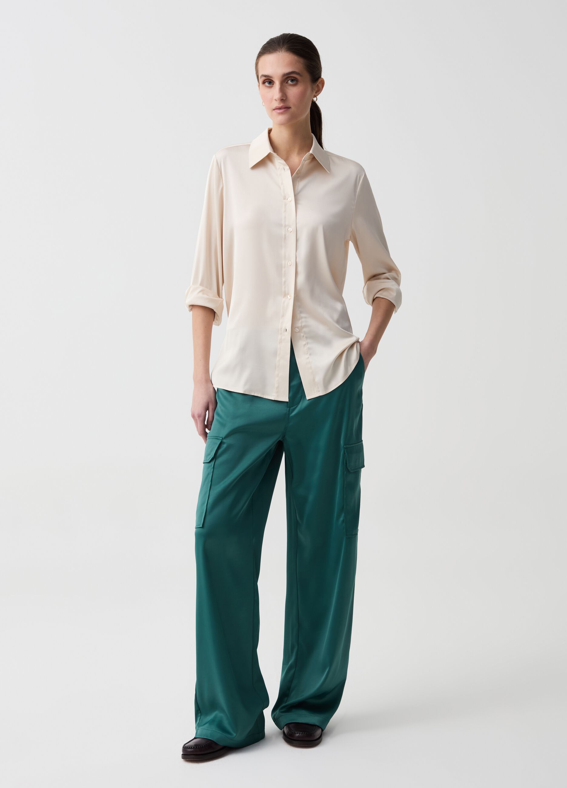 Cargo trousers in satin