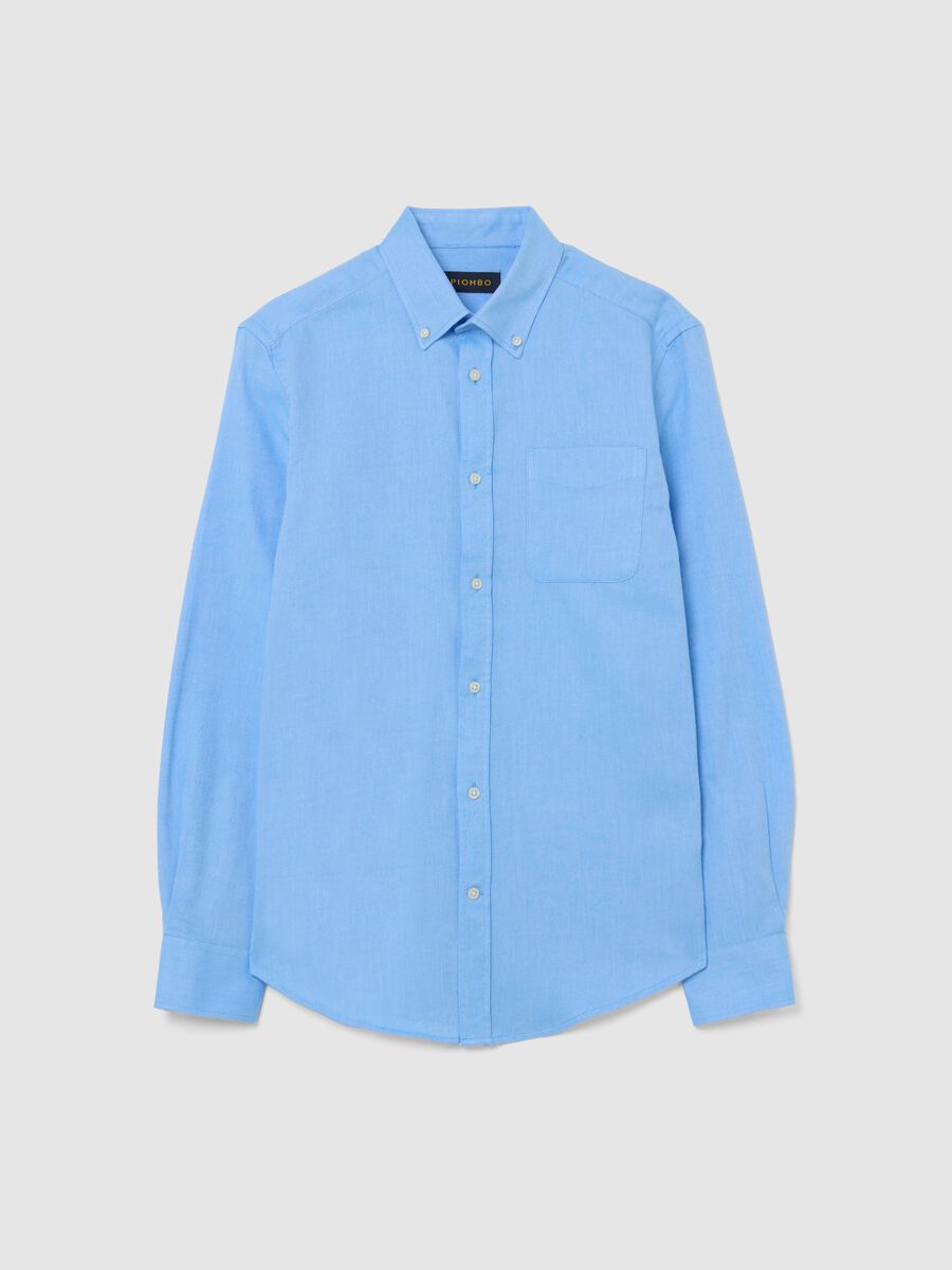 Long-sleeved blue flannel shirt in pure cotton regular fit_0