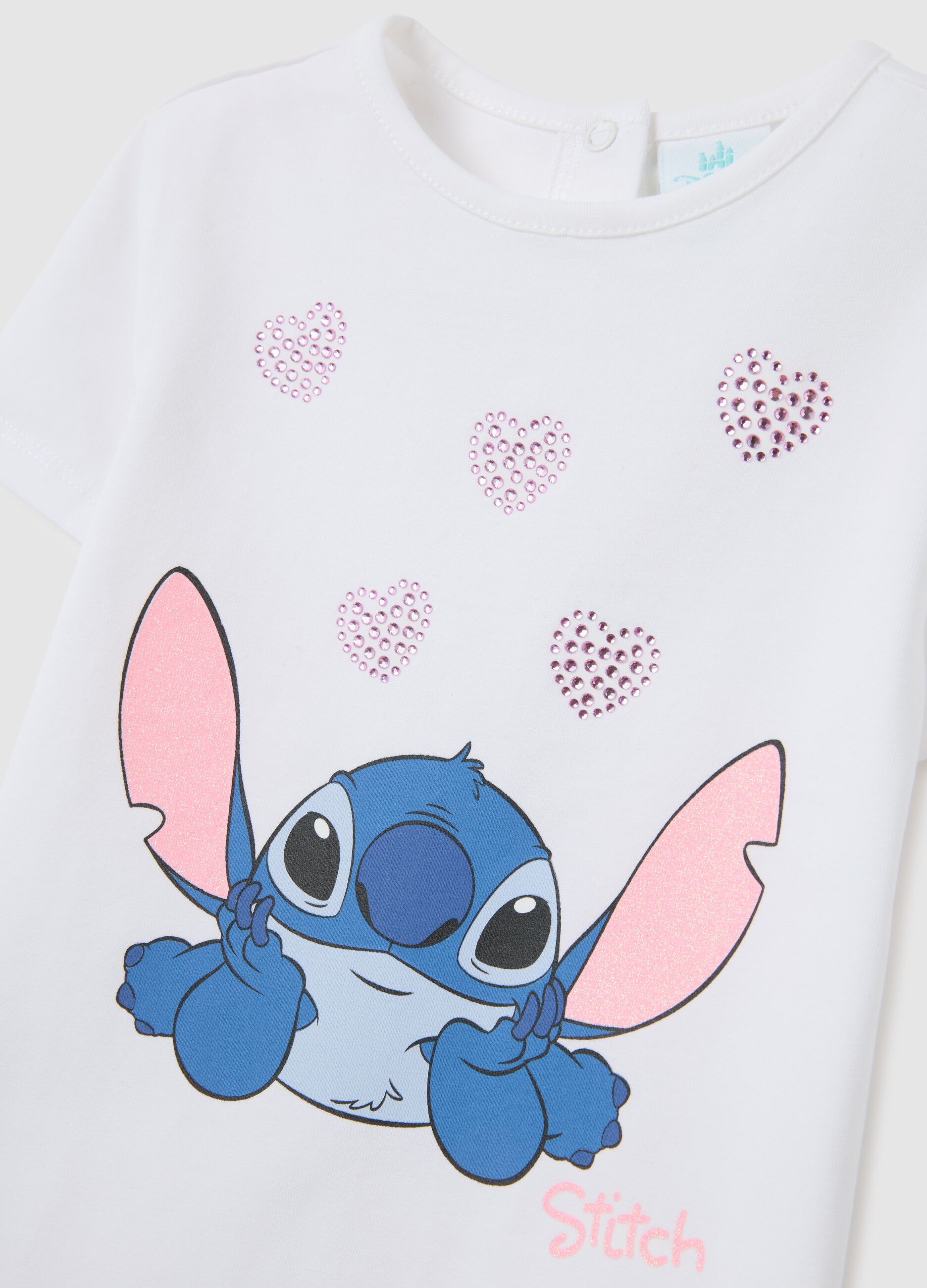 T-shirt da bambina in cotone elasticizzato bianca con Stitch