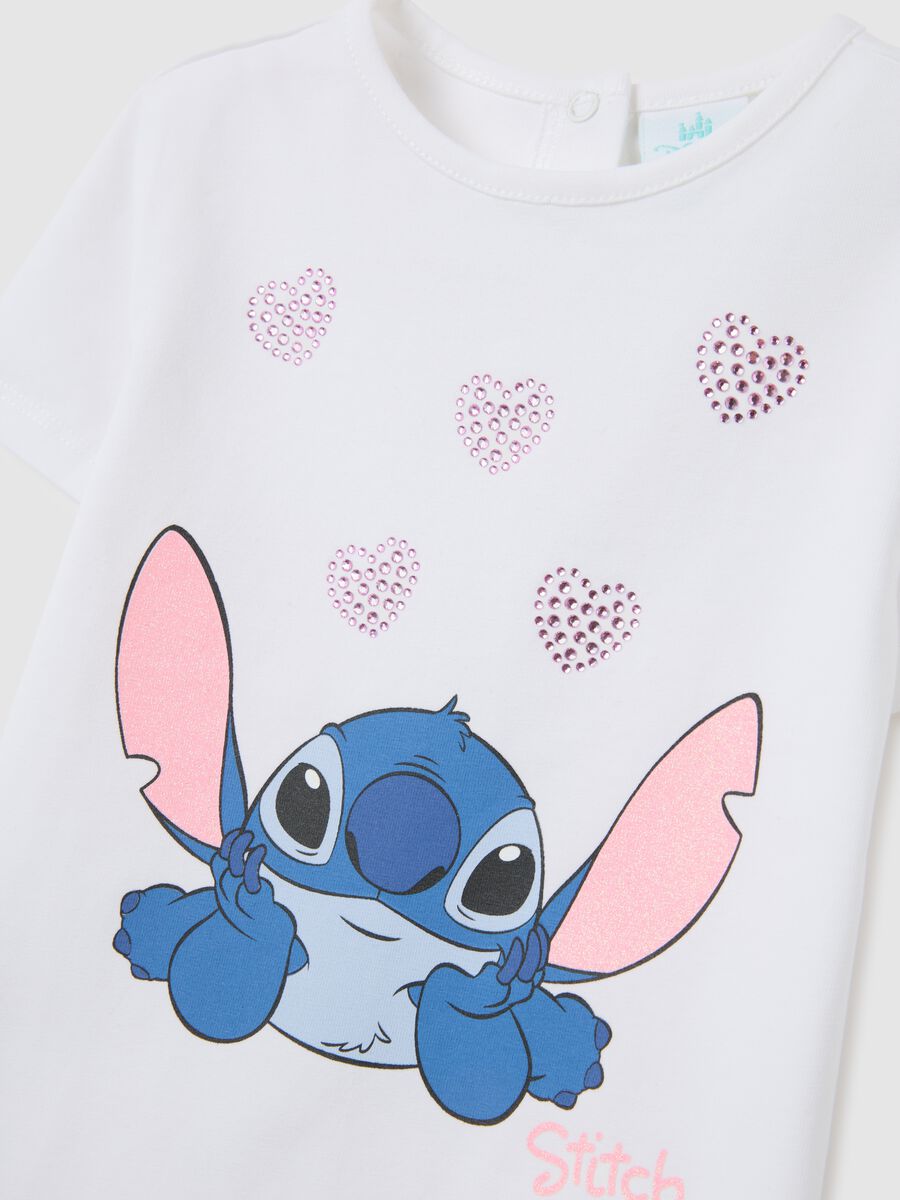 Girl's white stretchy cotton t-shirt with Stitch_3