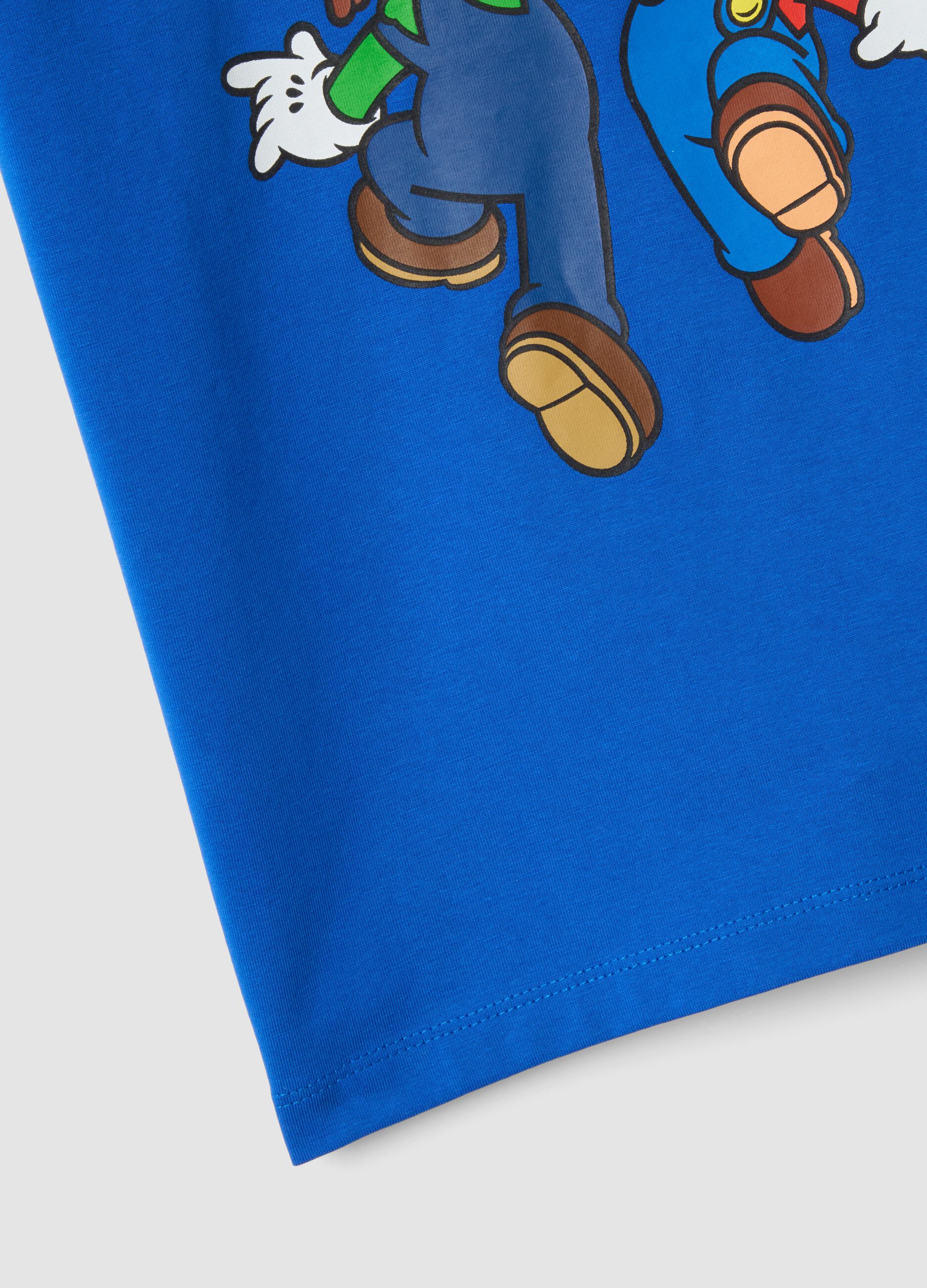 Blue short-sleeve stretch cotton T-shirt