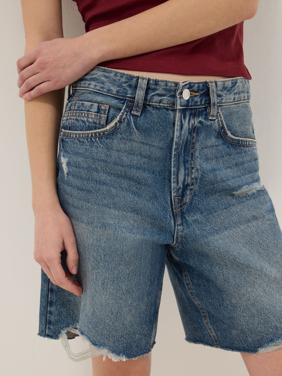 Shorts in puro cotone denim blu straight fit_3