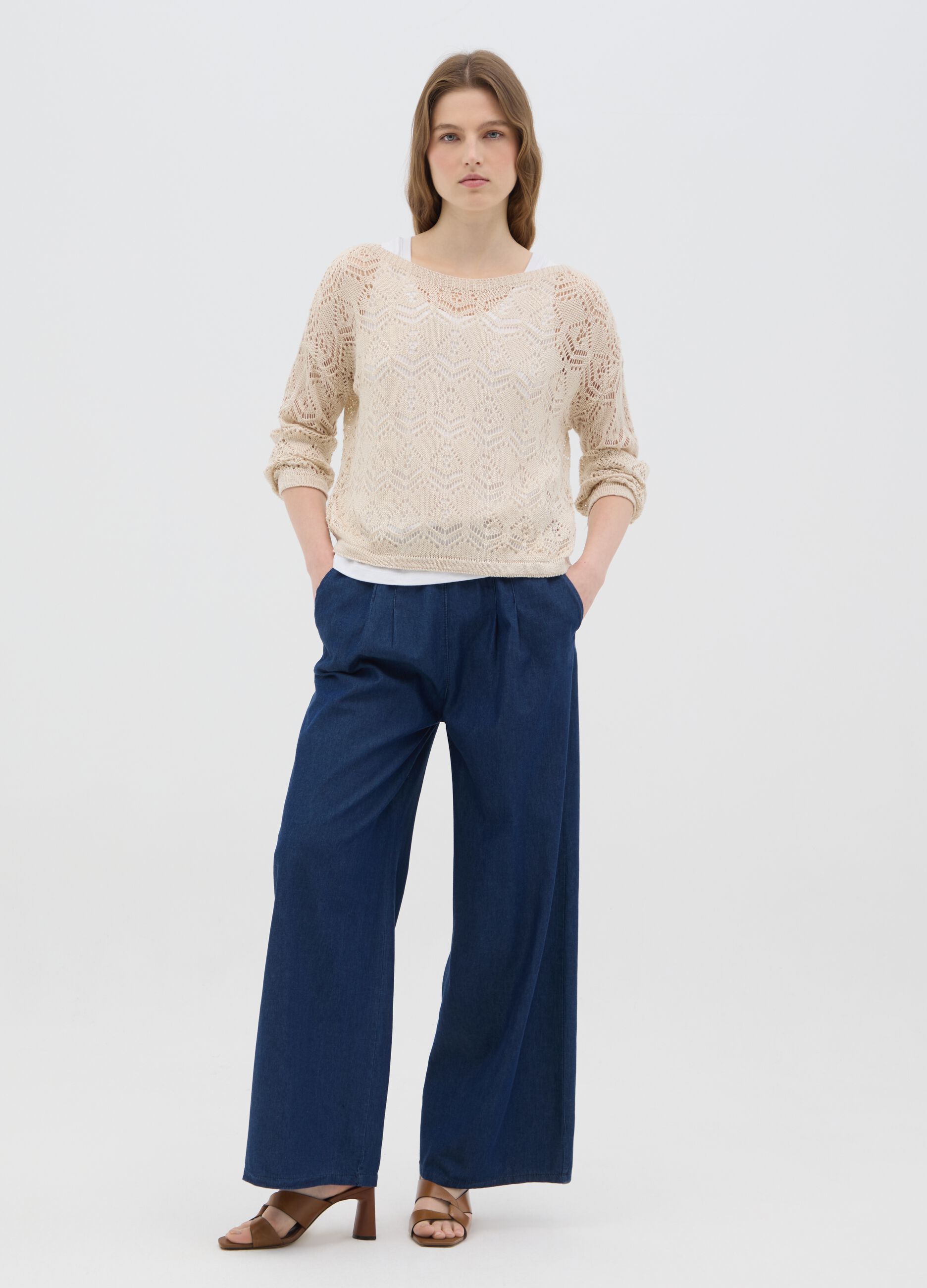 Women's blue pure cotton regular fit jumper
