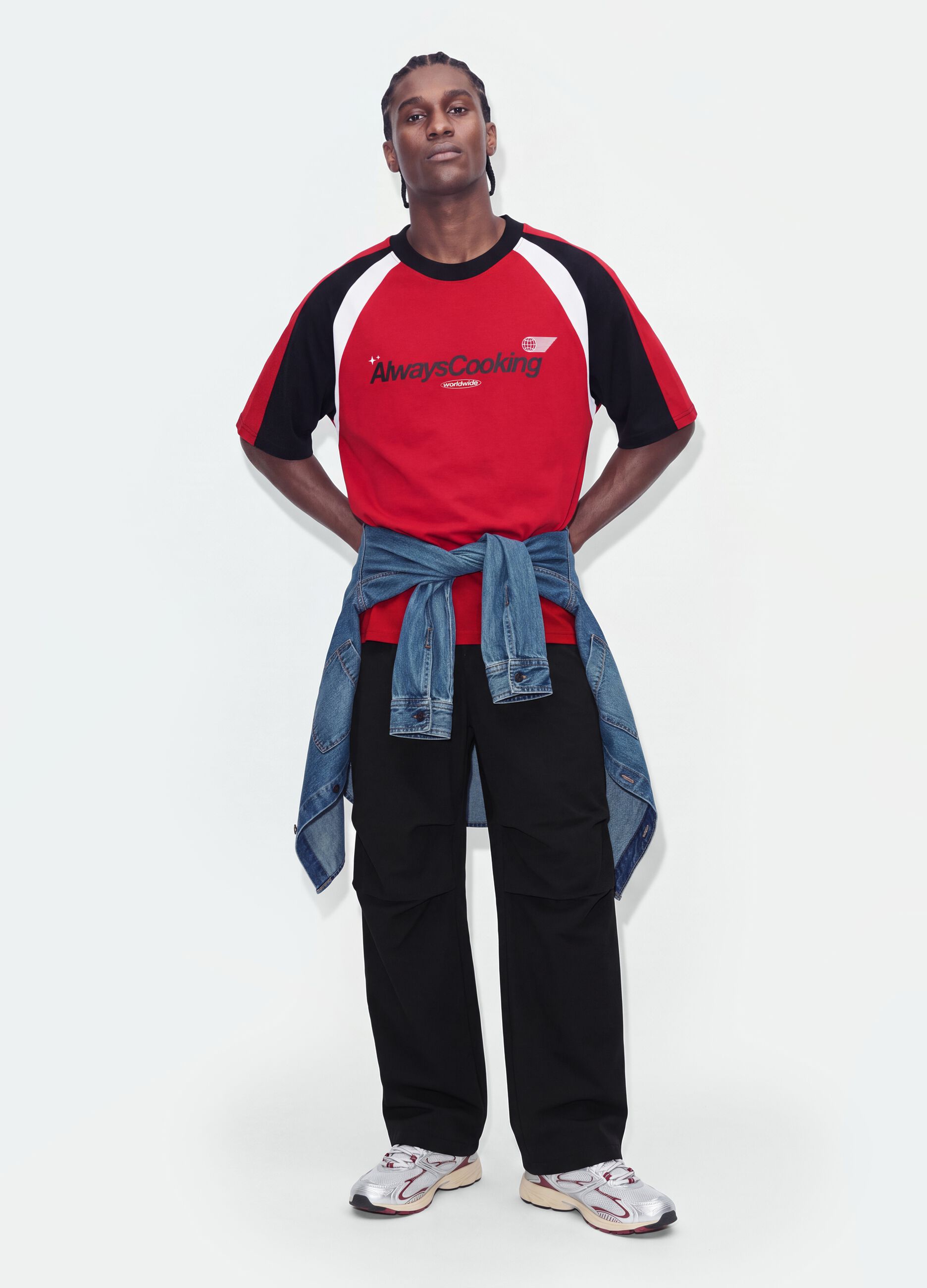 Red pure cotton T-shirt with front print, relaxed fit