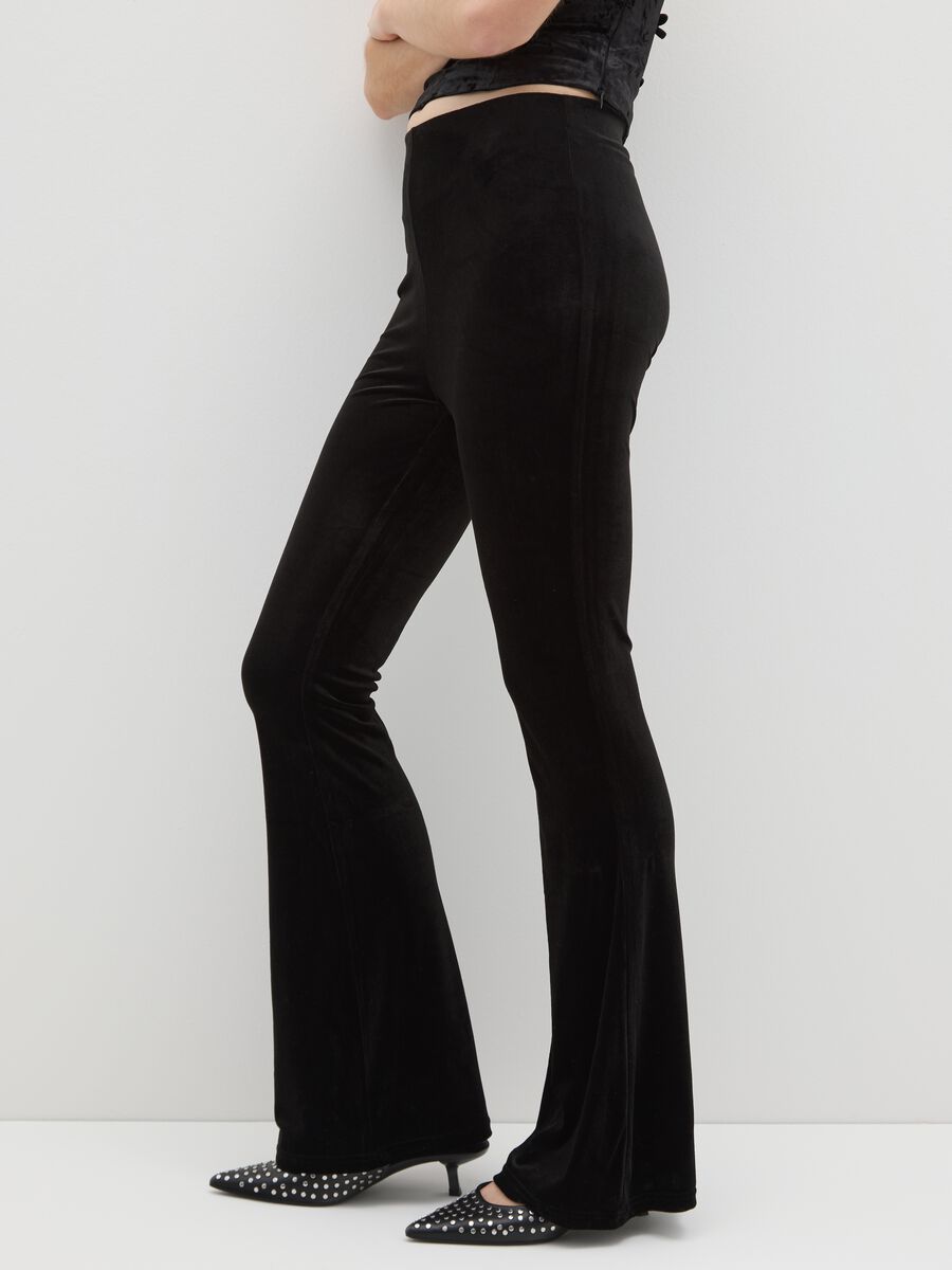 Black stretchy flare trousers_3