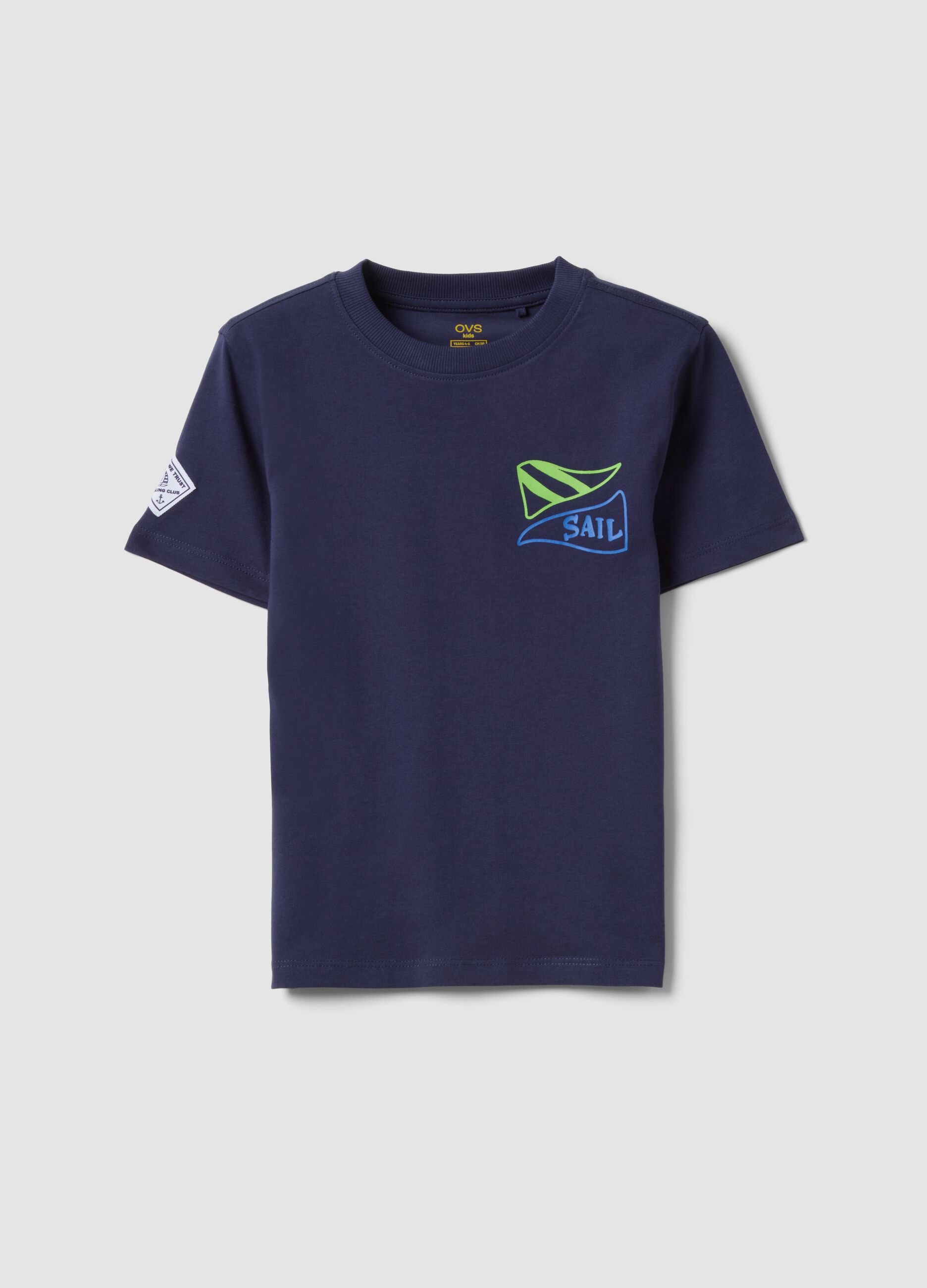 Blue pure cotton boys&rsquo; T-shirt with sailing print