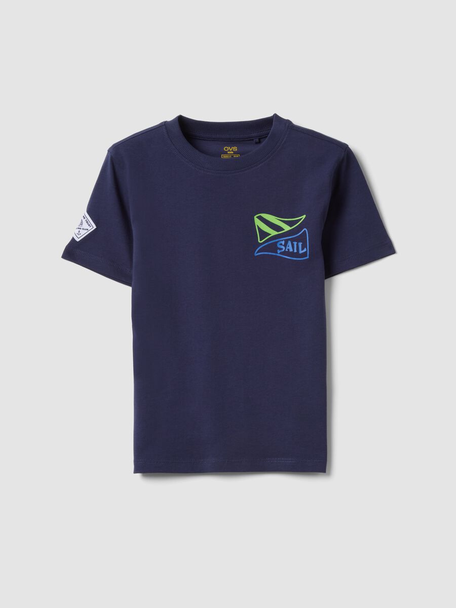 Blue pure cotton boys&rsquo; T-shirt with sailing print_0