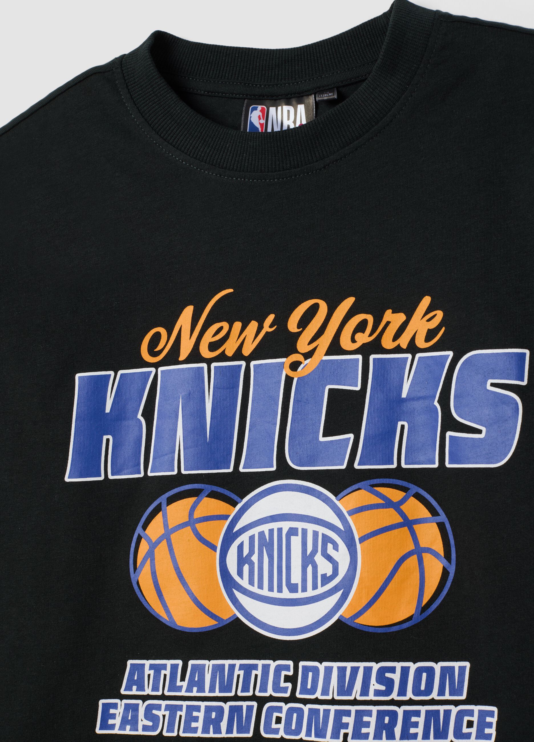 T-shirt nera in puro cotone con stampa New York Knicks