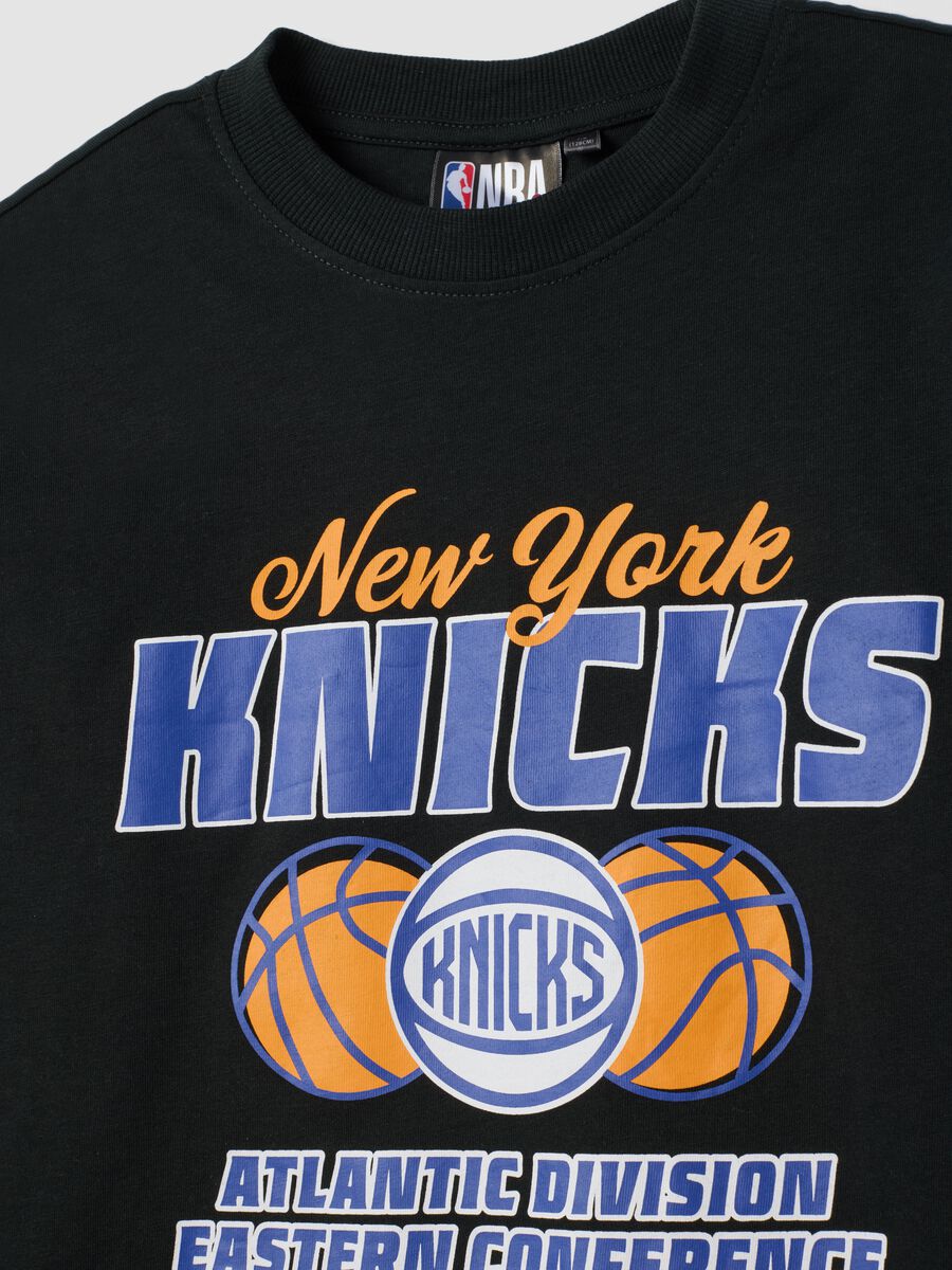 T-shirt nera in puro cotone con stampa New York Knicks_2