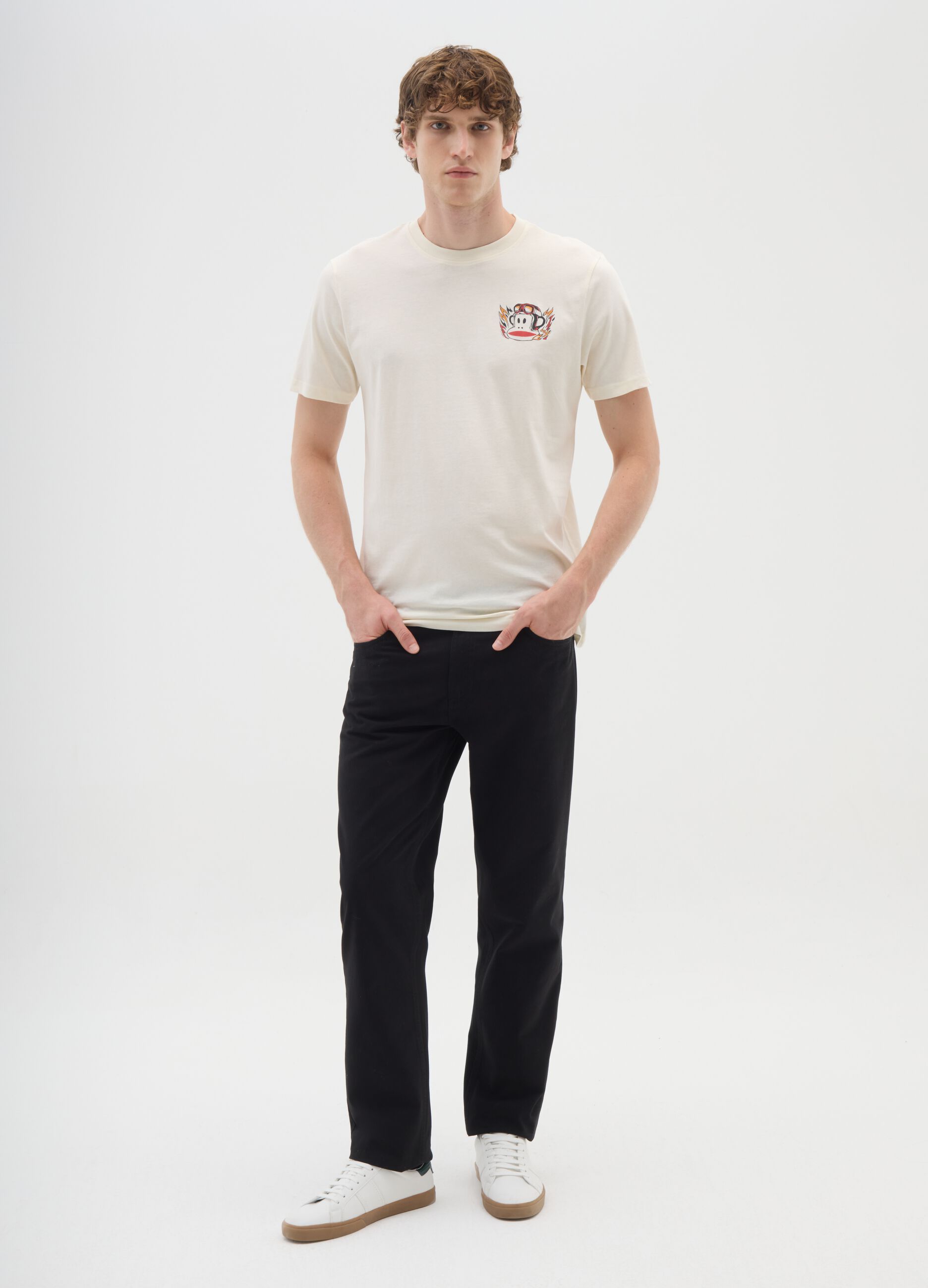 Beige short sleeve T-shirt in pure cotton regular fit